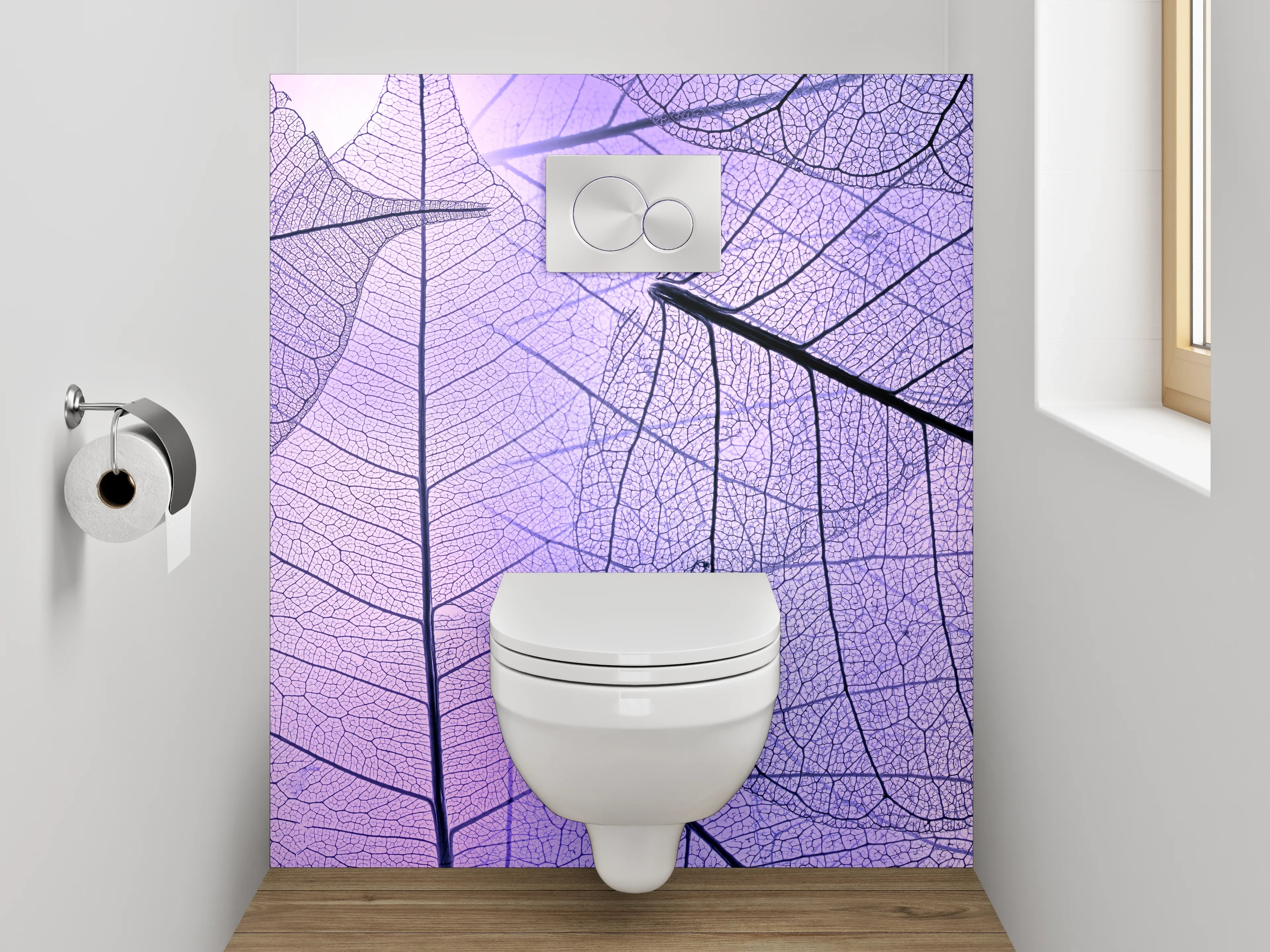 WC-Rückwand - Feine Blätter Strukturen Lila Rosa