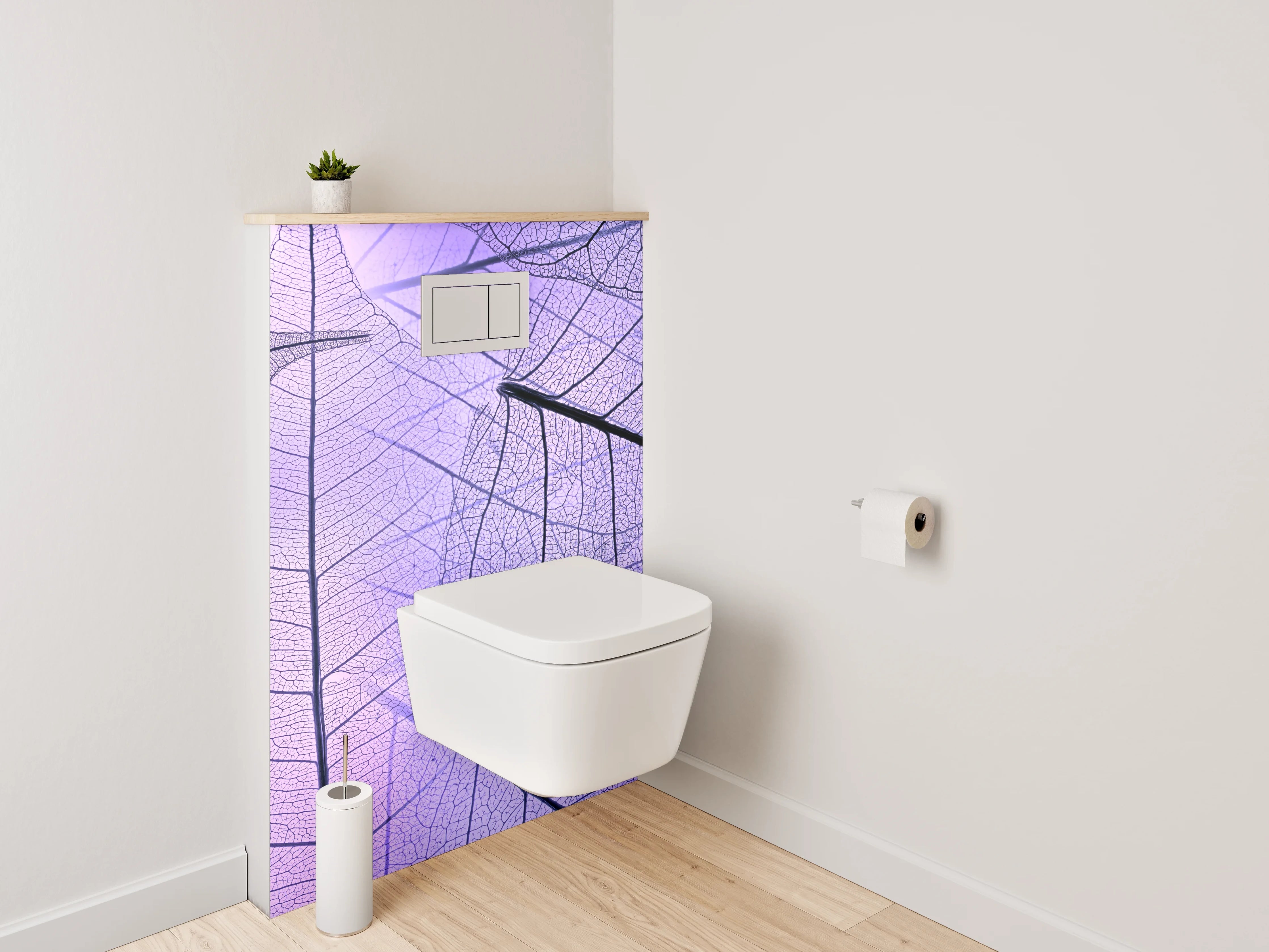 WC-Rückwand - Feine Blätter Strukturen Lila Rosa
