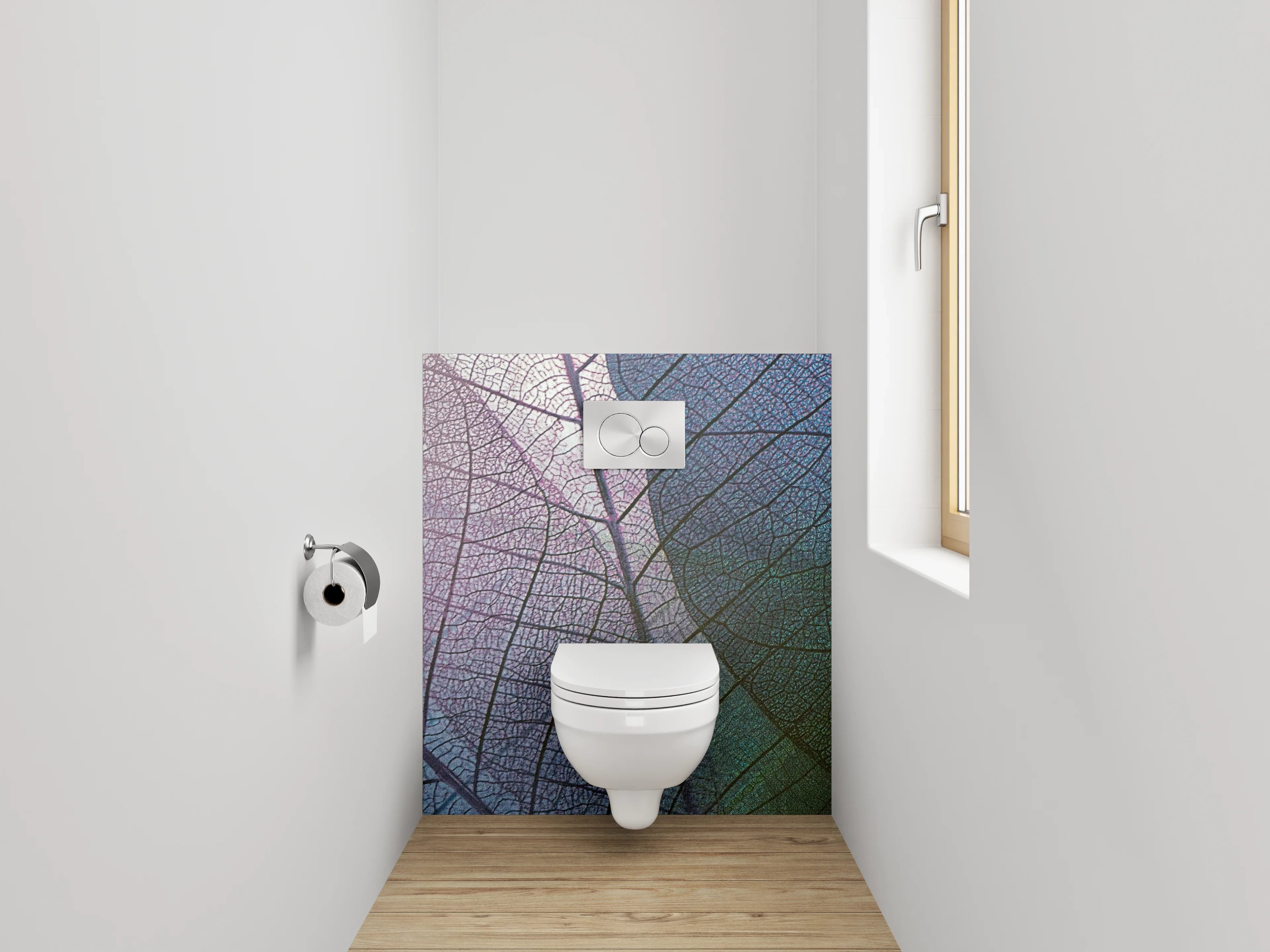 WC-Rückwand - Feine Blätterstruktur in Pastellfarben