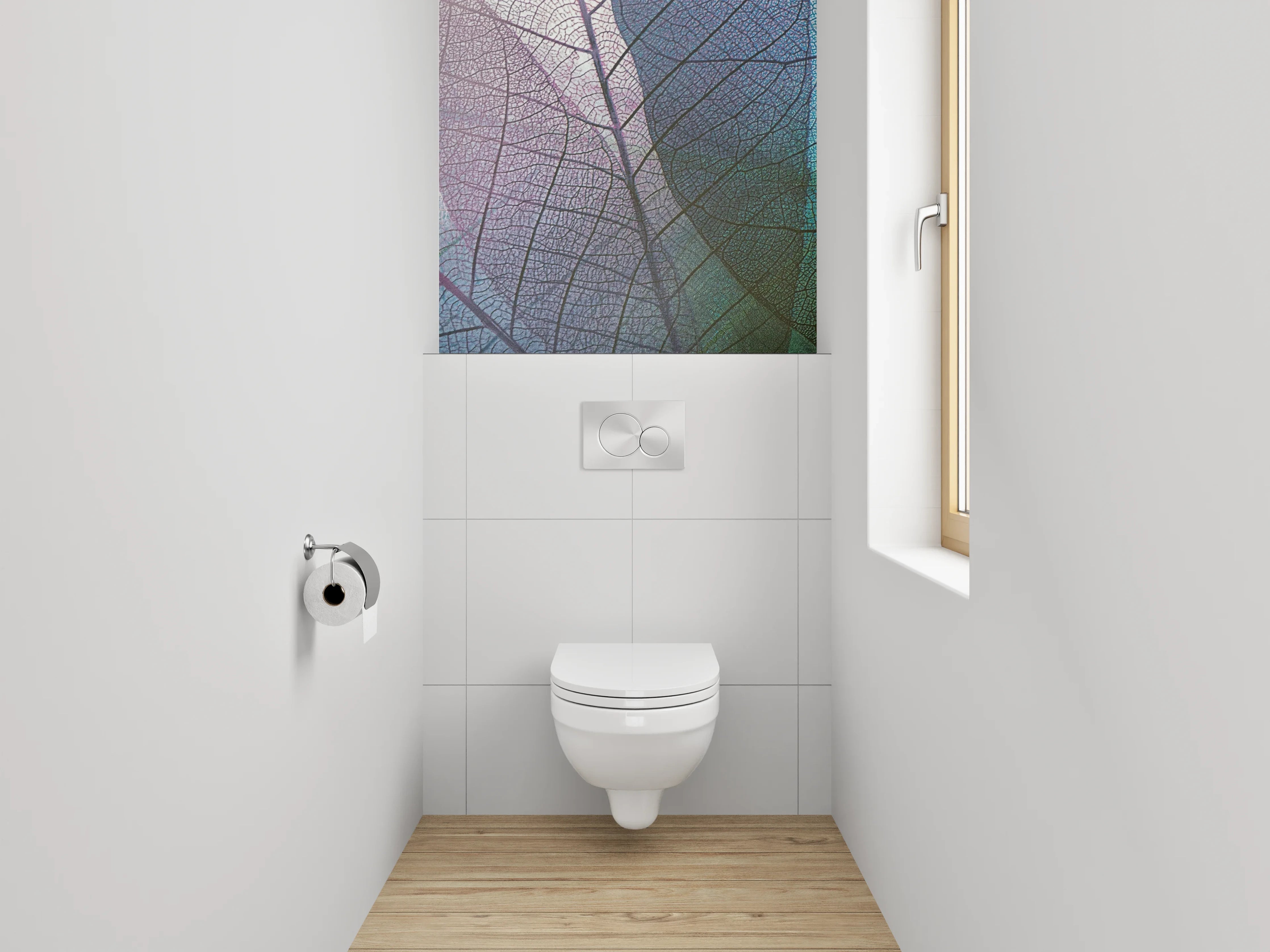 WC-Rückwand - Feine Blätterstruktur in Pastellfarben