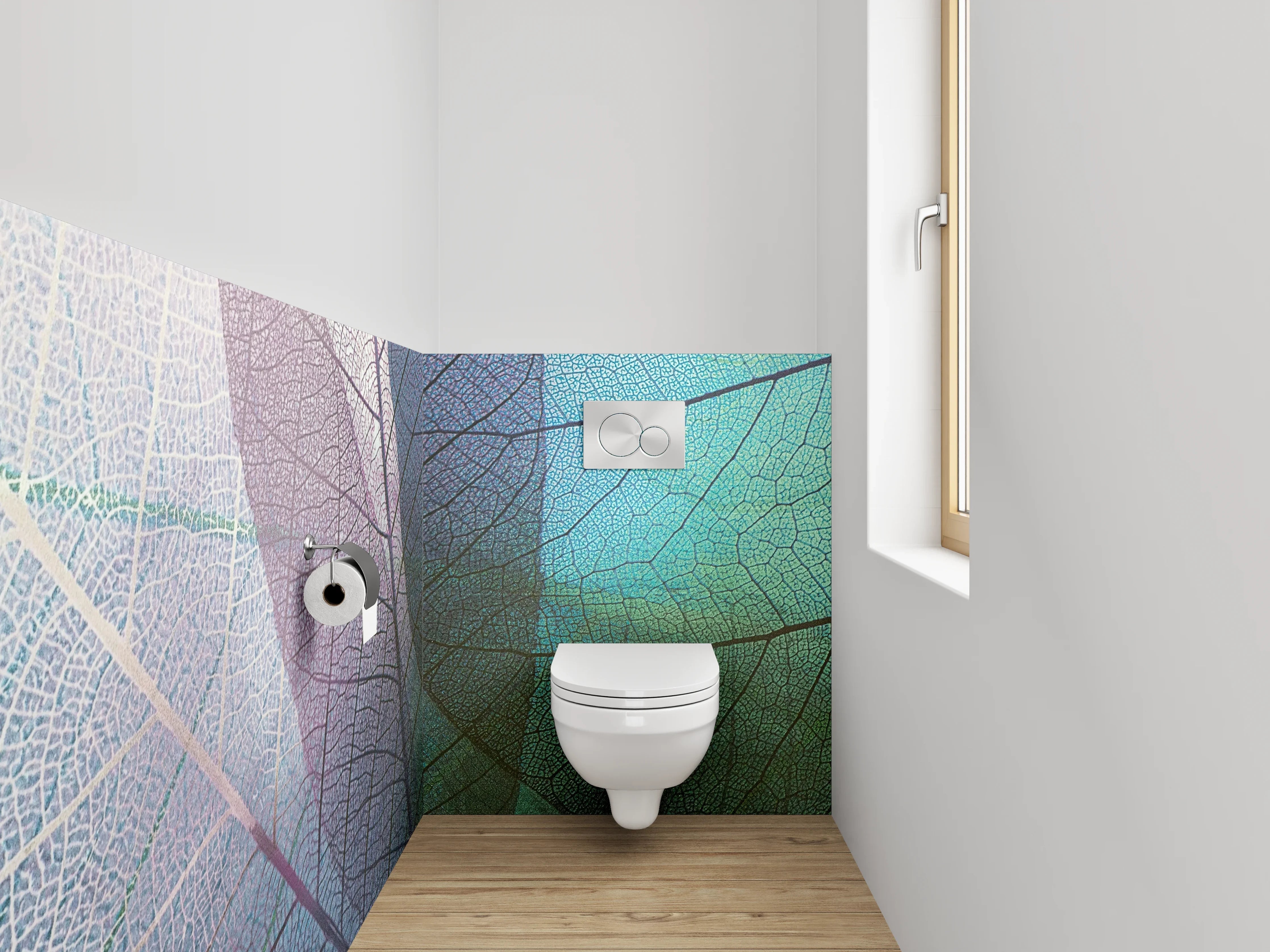 WC-Rückwand - Feine Blätterstruktur in Pastellfarben