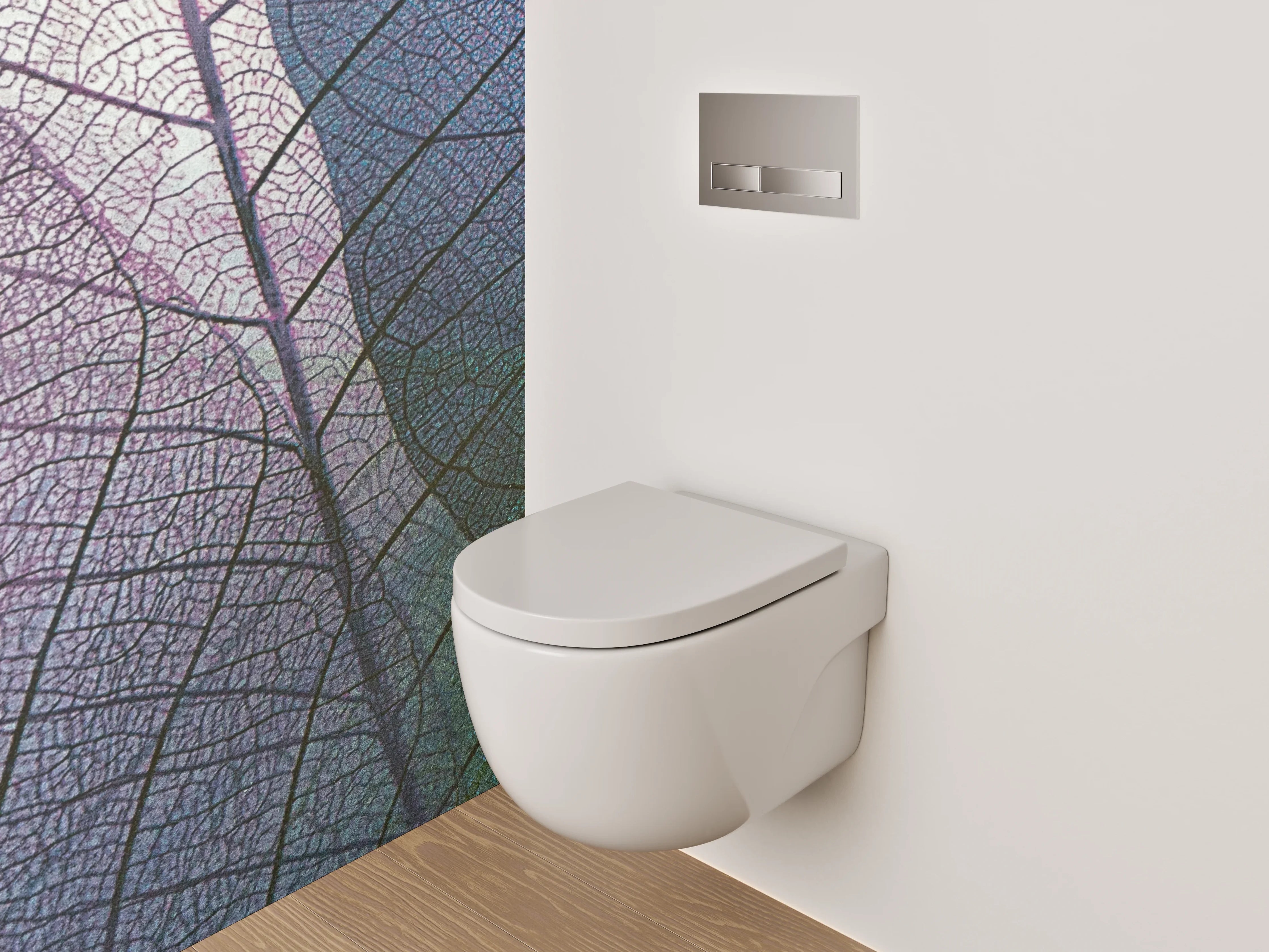 WC-Rückwand - Feine Blätterstruktur in Pastellfarben