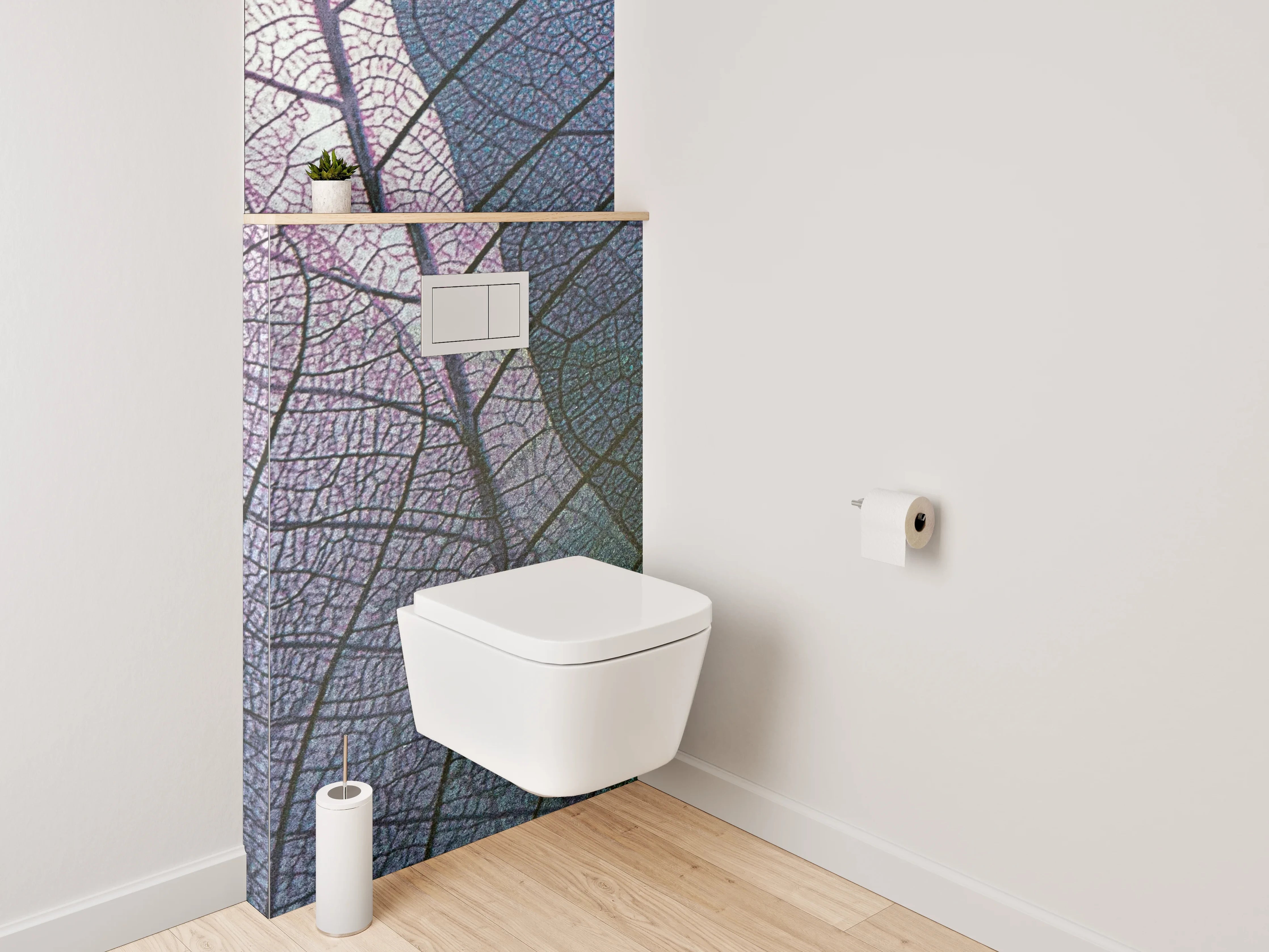 WC-Rückwand - Feine Blätterstruktur in Pastellfarben