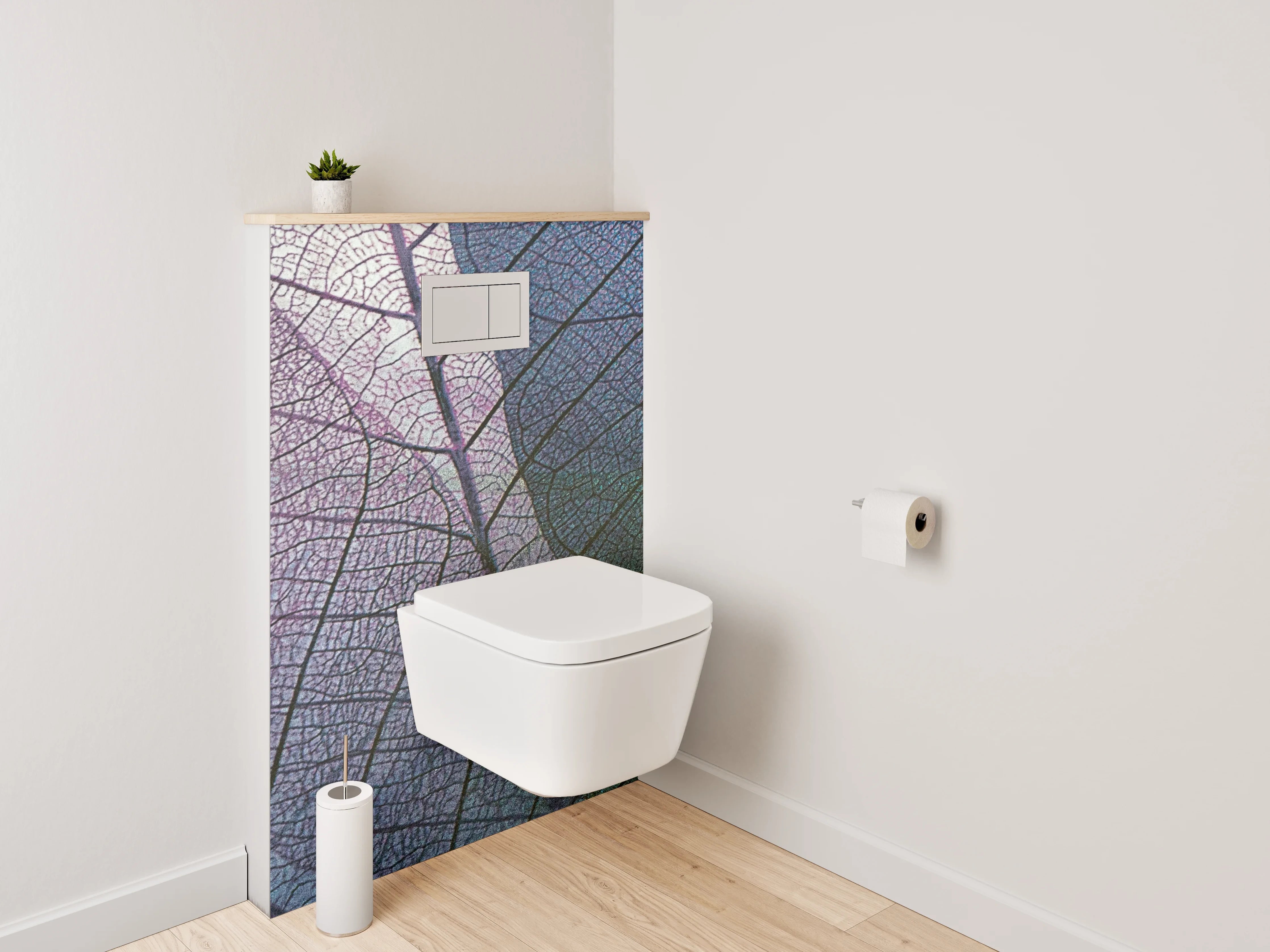 WC-Rückwand - Feine Blätterstruktur in Pastellfarben