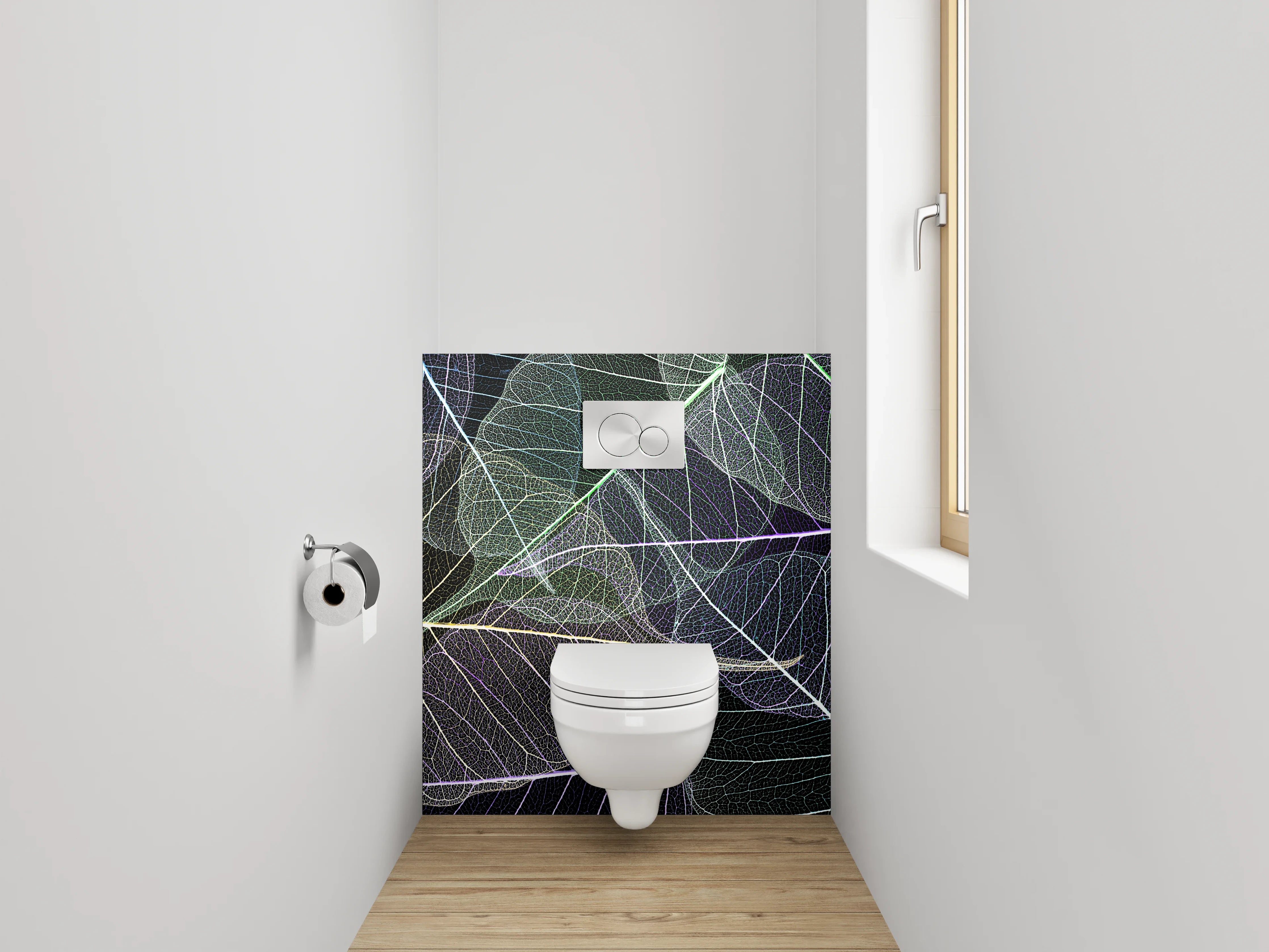 WC-Rückwand - Feine Blätterstrukturen in Weiß und Pastell