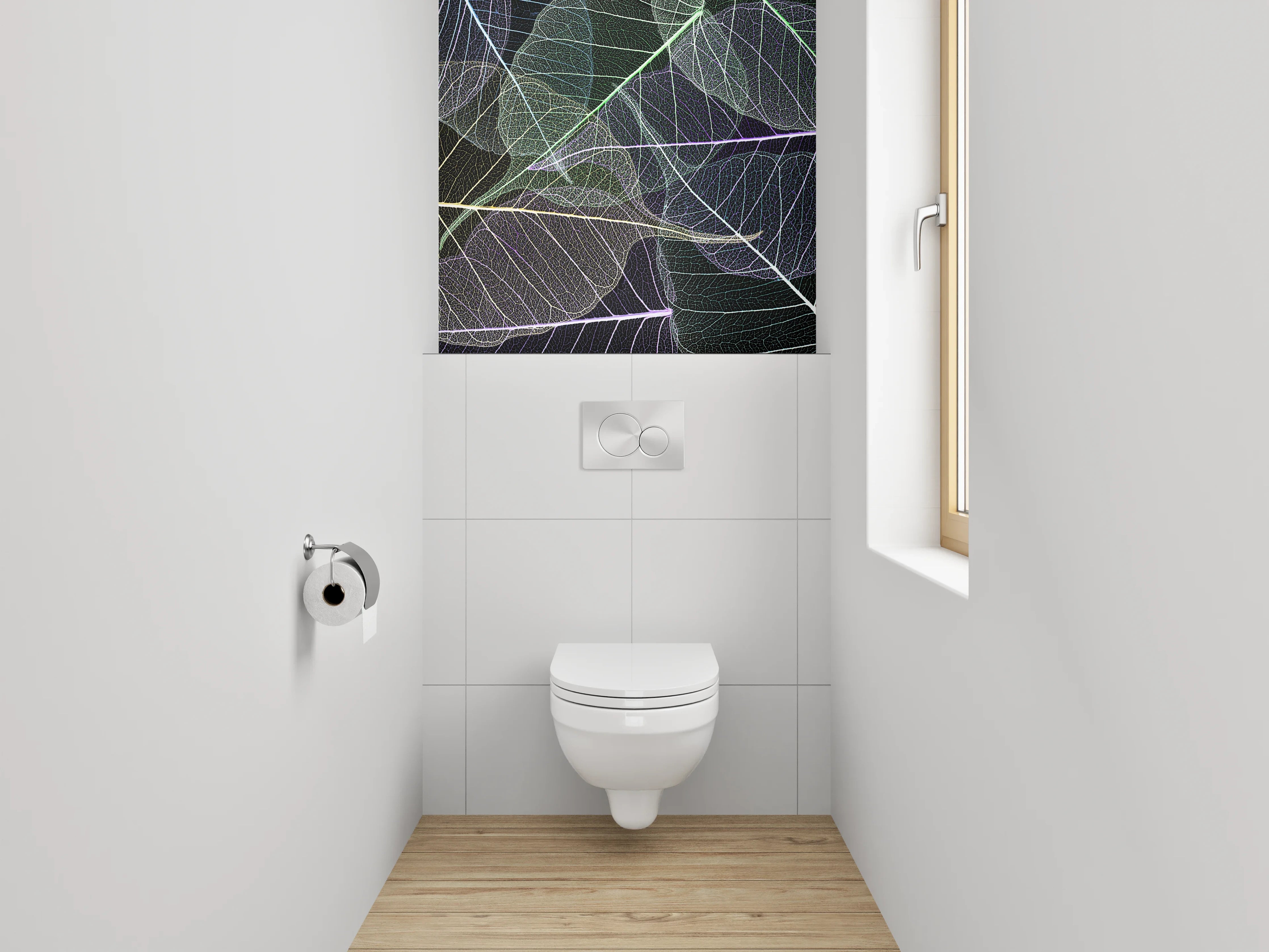 WC-Rückwand - Feine Blätterstrukturen in Weiß und Pastell