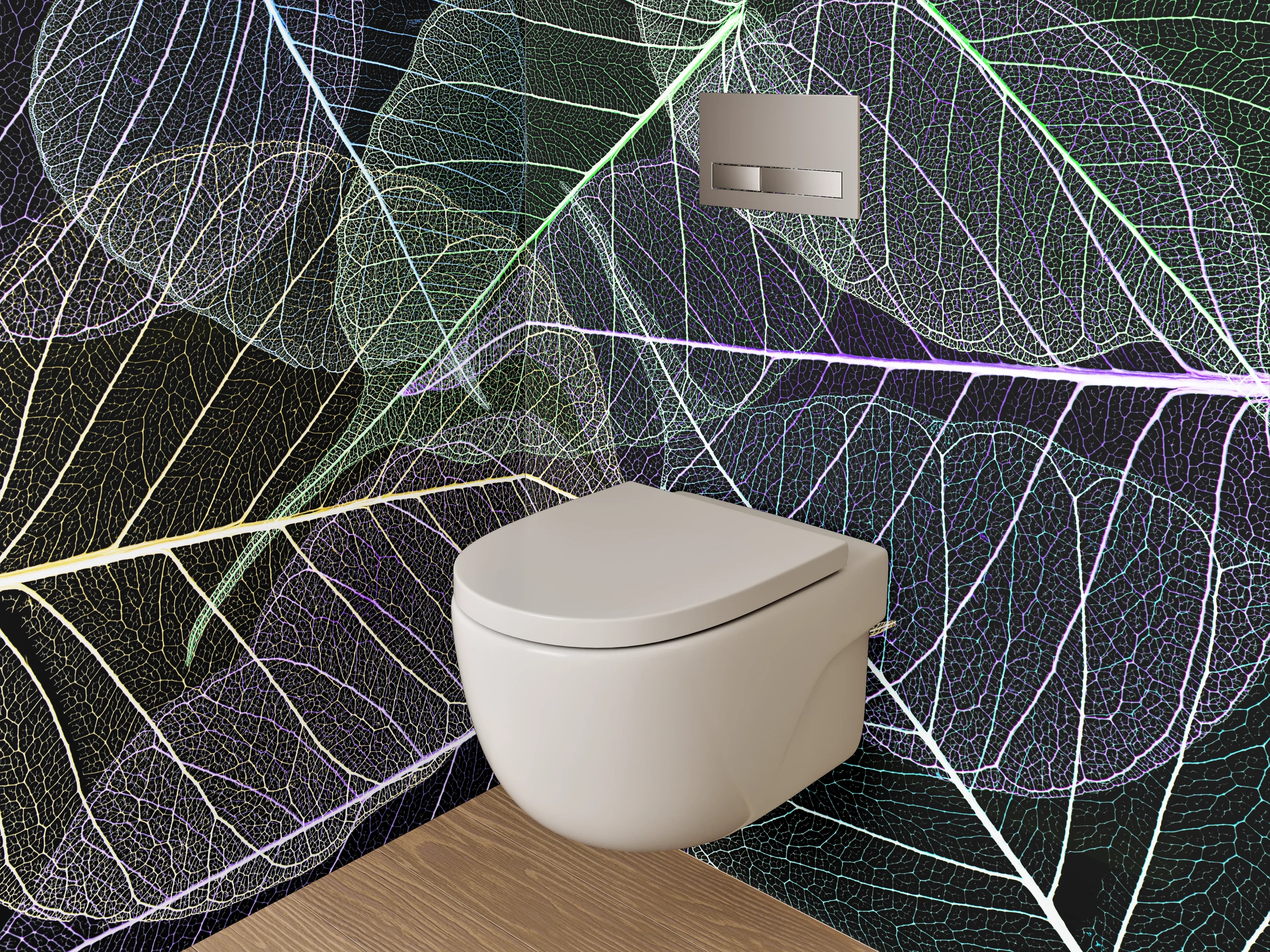 WC-Rückwand - Feine Blätterstrukturen in Weiß und Pastell