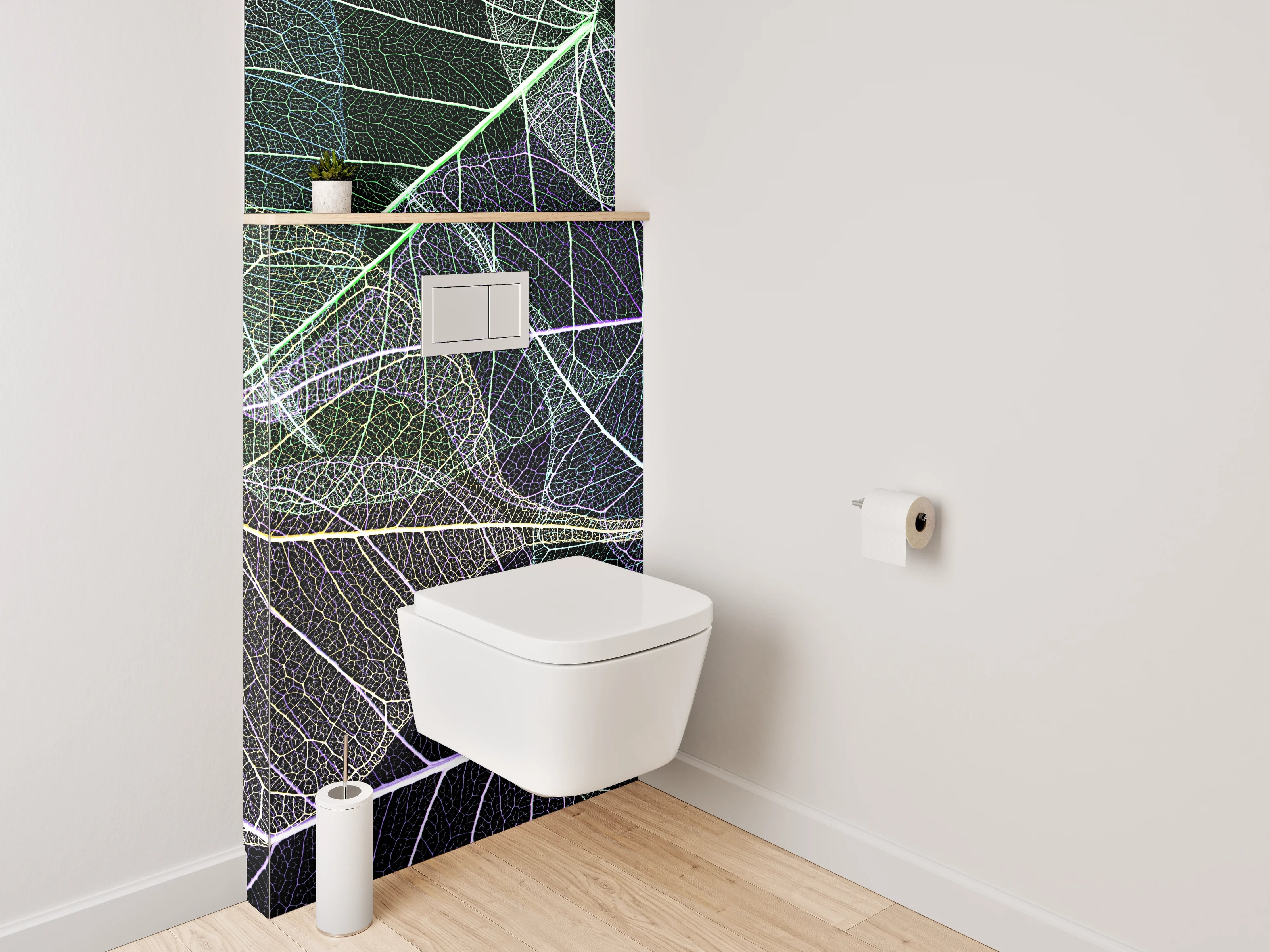 WC-Rückwand - Feine Blätterstrukturen in Weiß und Pastell