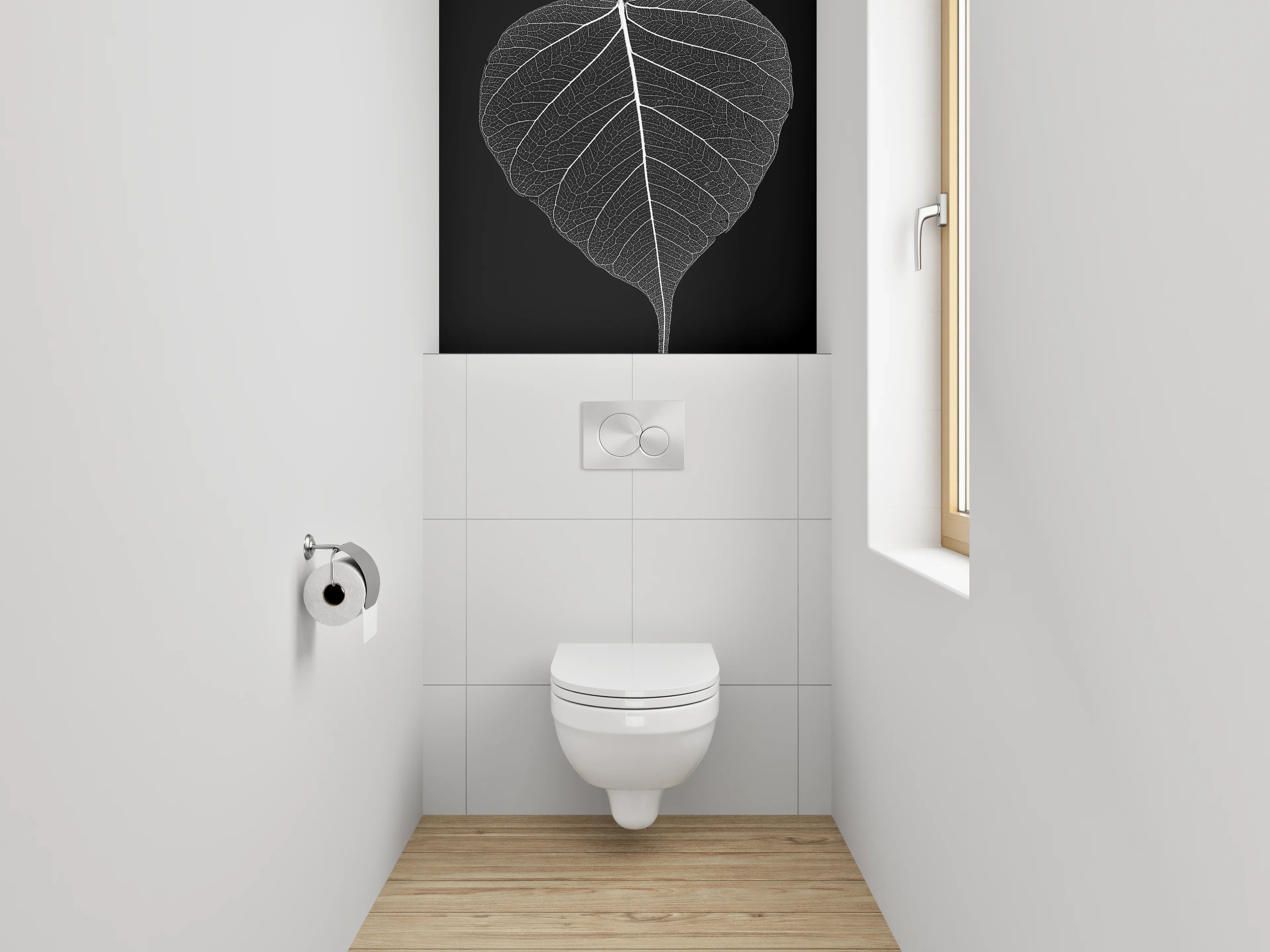WC-Rückwand - Feine Blattstruktur Schwarz-Weiß Kunst