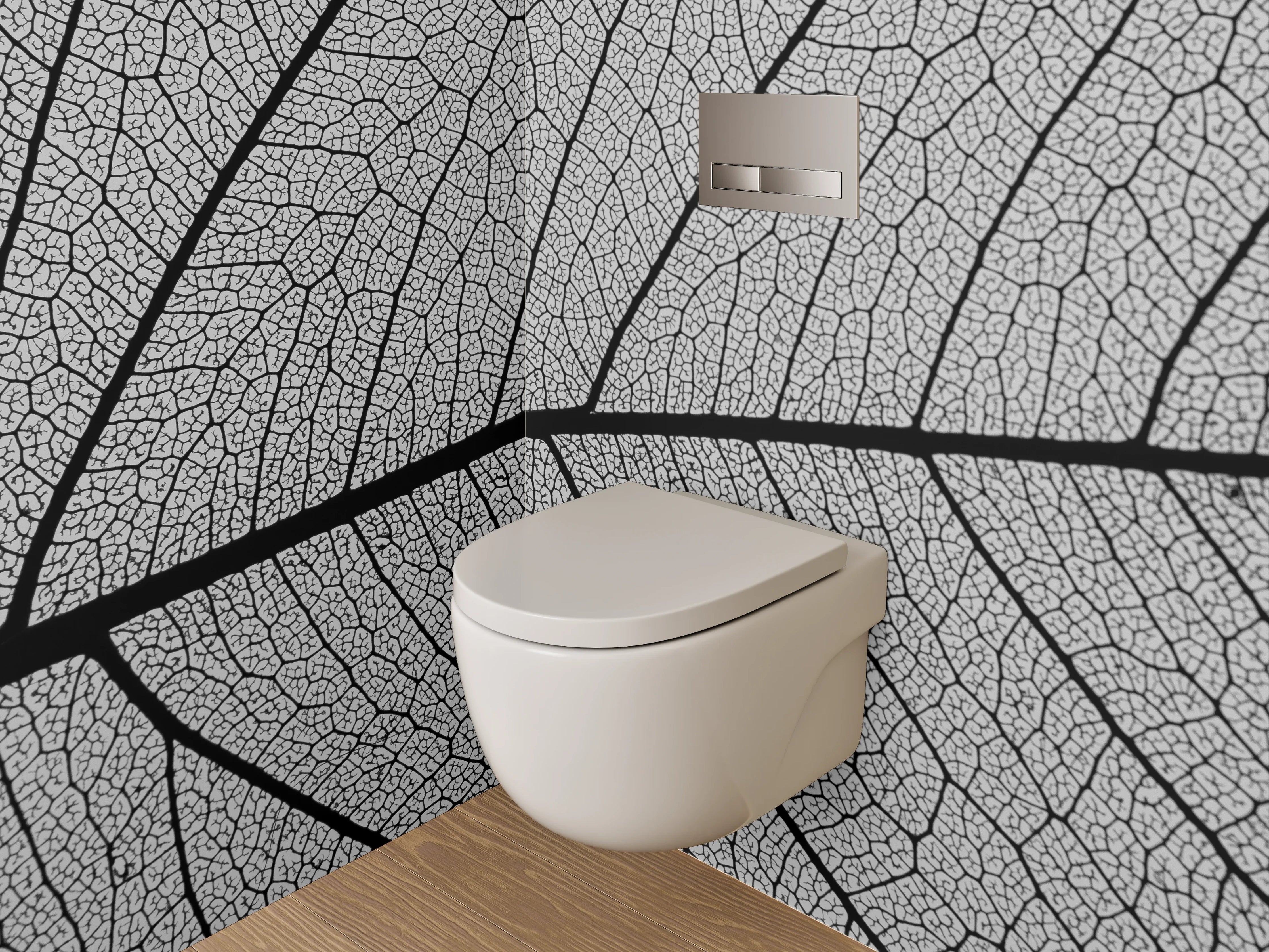 WC-Rückwand - Feine Blattstruktur Schwarz-Weiß Natur