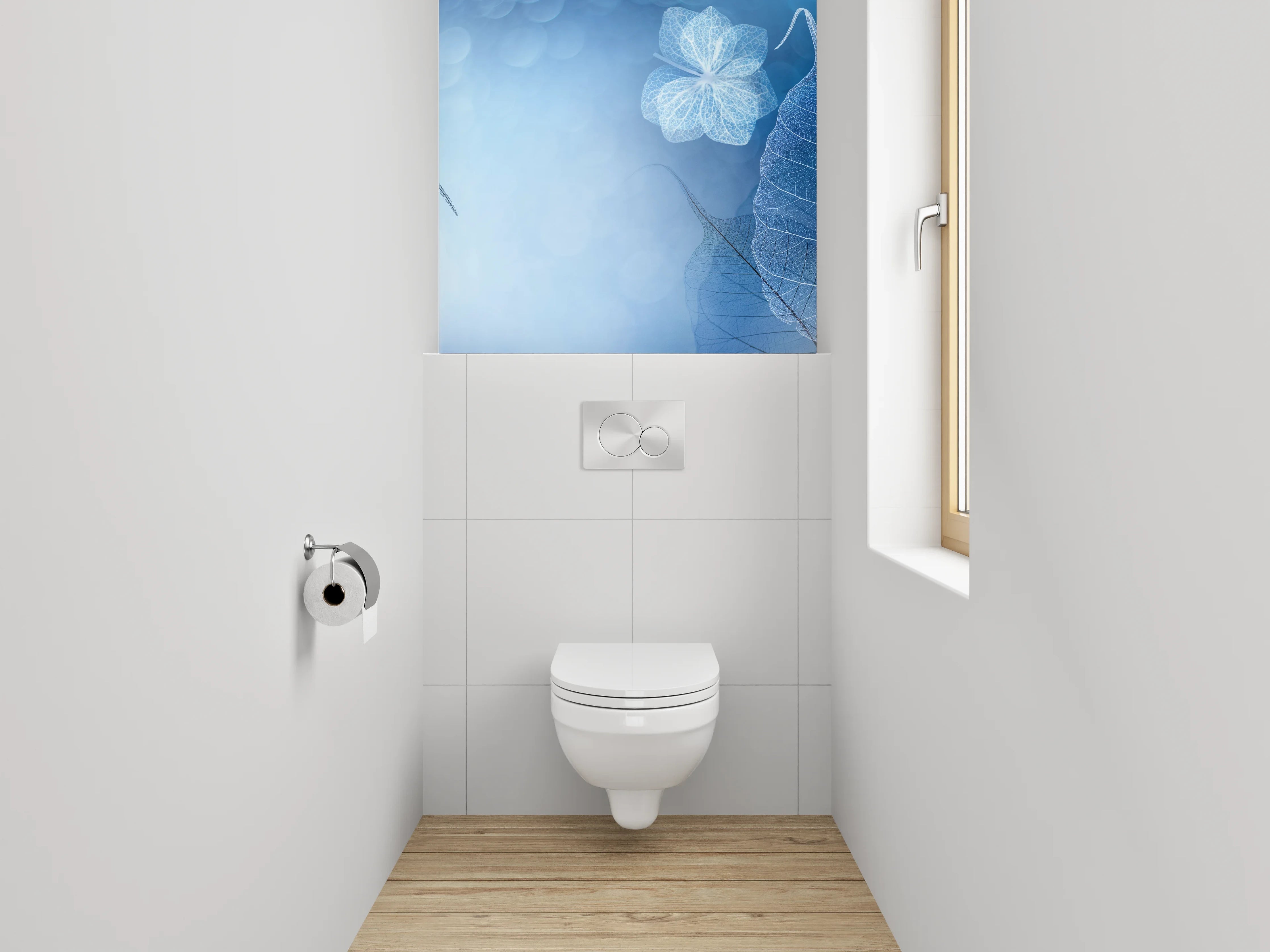 WC-Rückwand - Feine Blaue Blätter Kunst