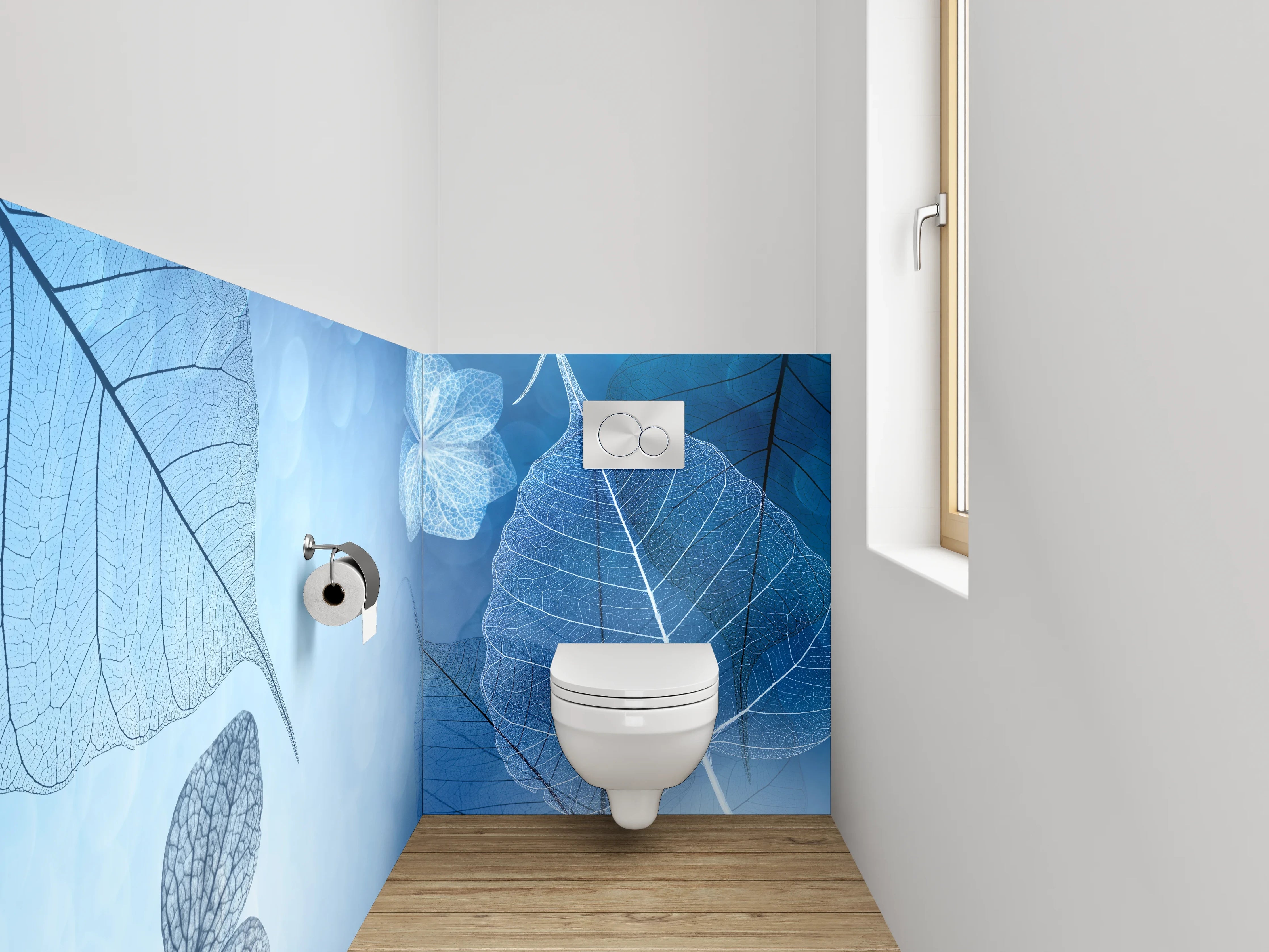 WC-Rückwand - Feine Blaue Blätter Kunst