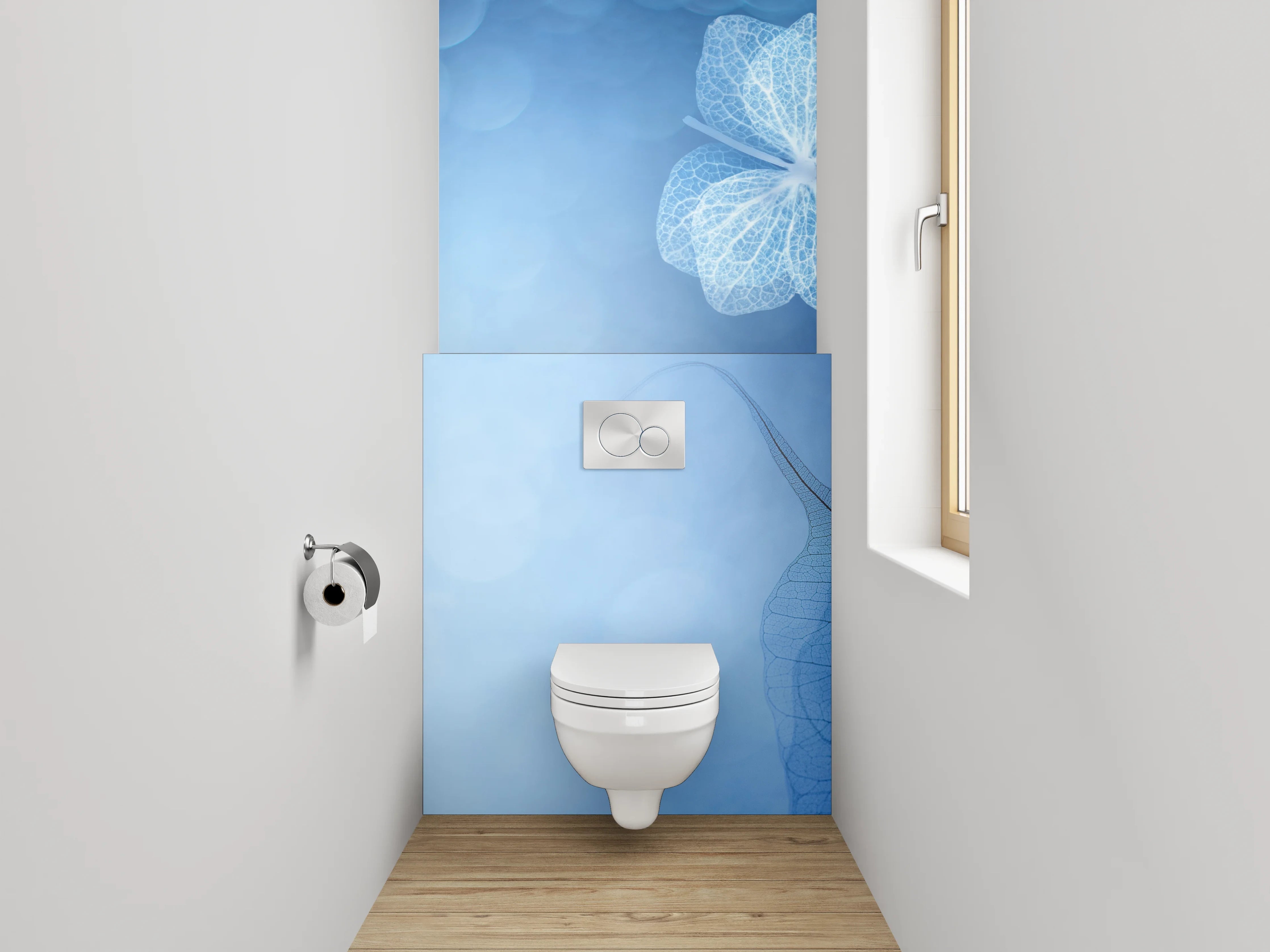 WC-Rückwand - Feine Blaue Blätter Kunst