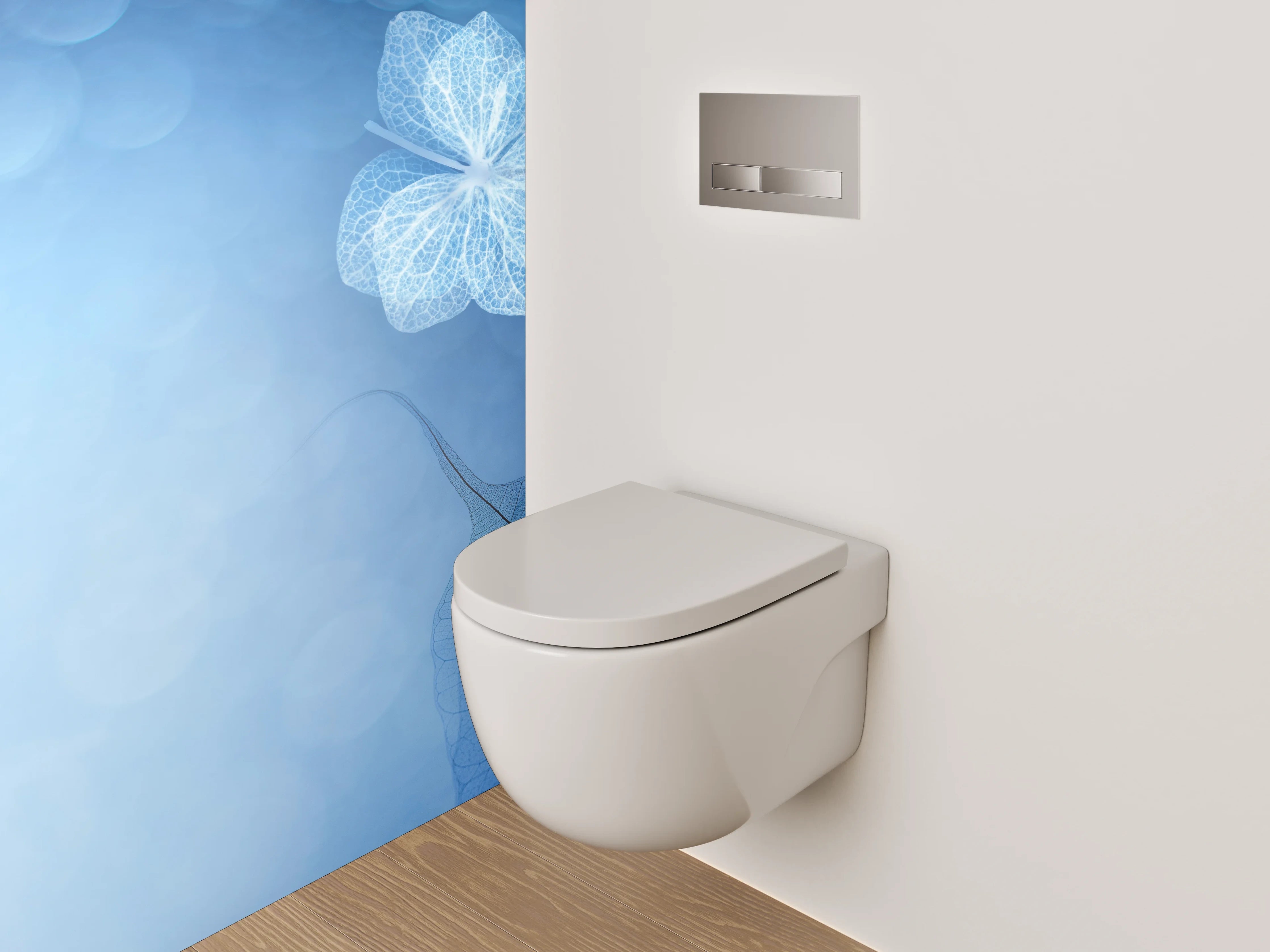 WC-Rückwand - Feine Blaue Blätter Kunst