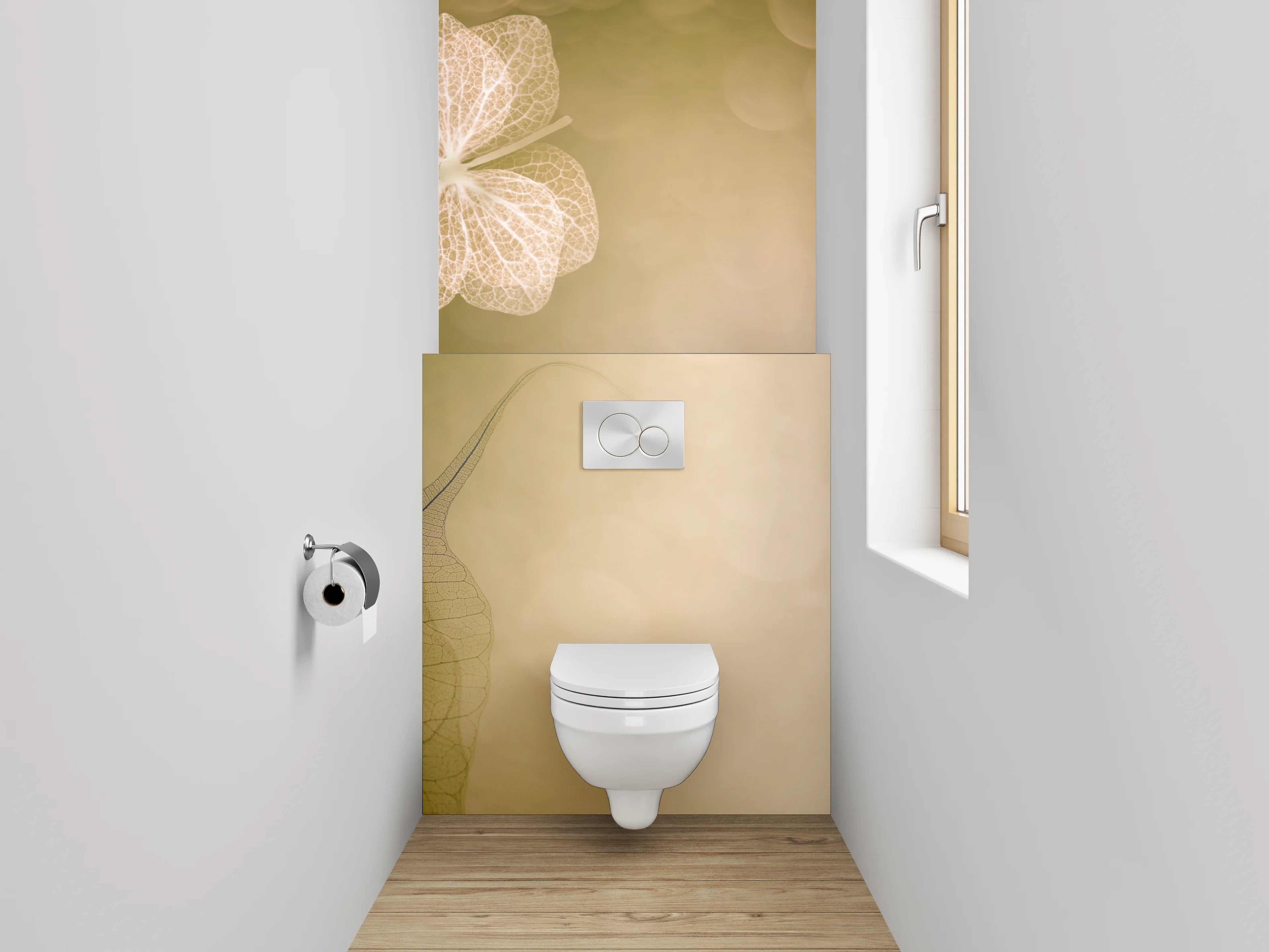 WC-Rückwand - Feine Skelettblätter auf sanftem Beige
