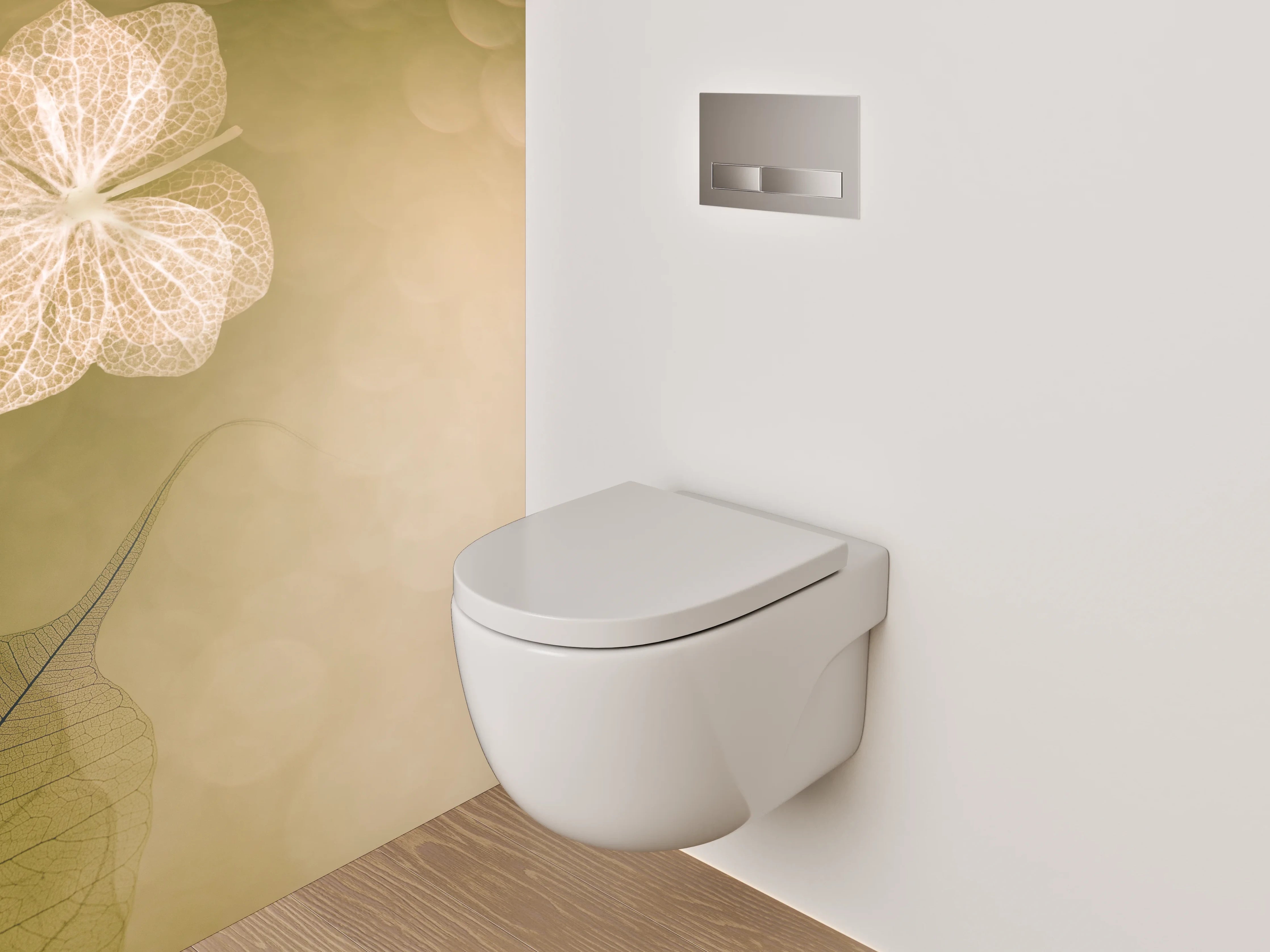 WC-Rückwand - Feine Skelettblätter auf sanftem Beige
