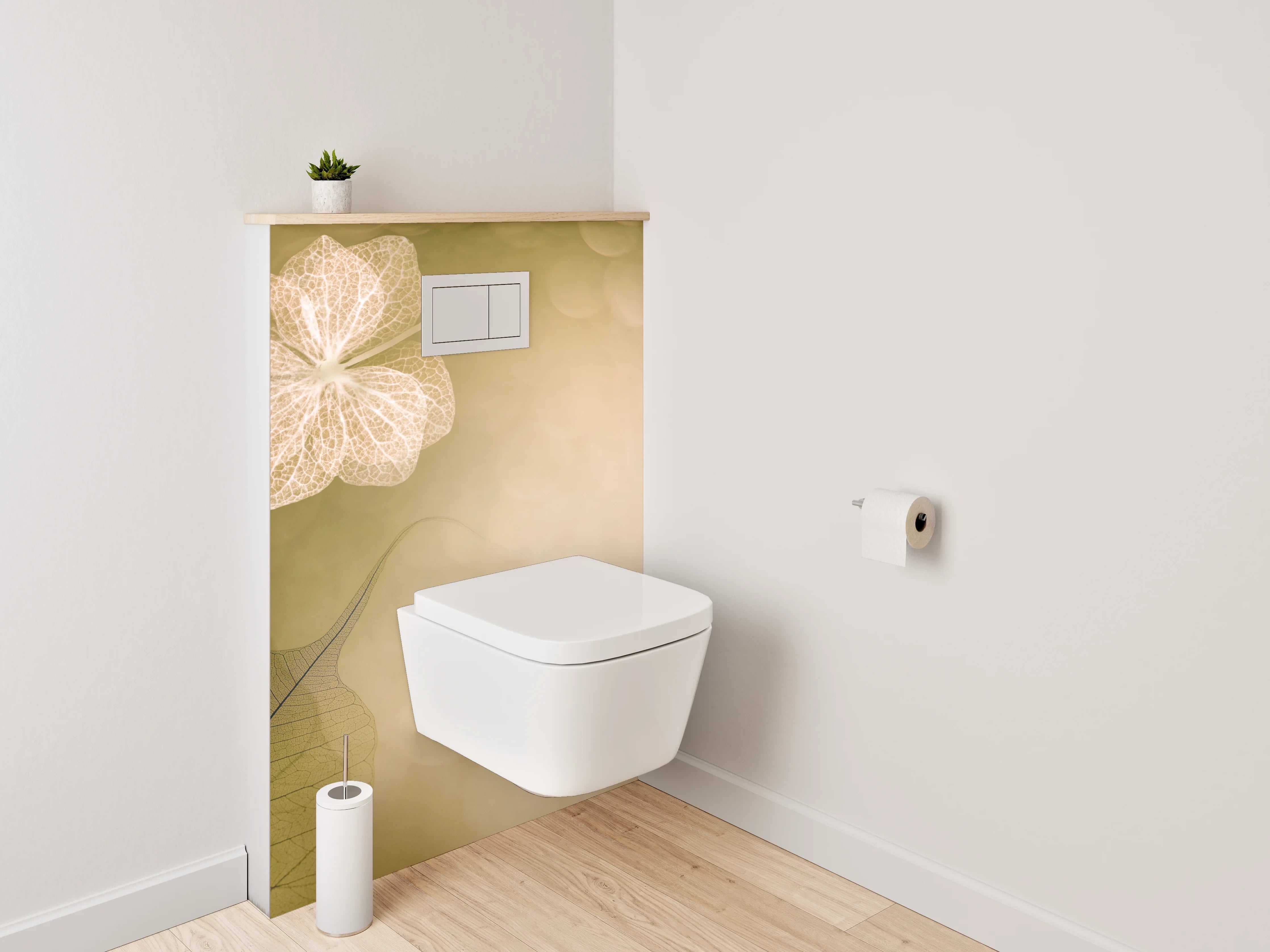 WC-Rückwand - Feine Skelettblätter auf sanftem Beige