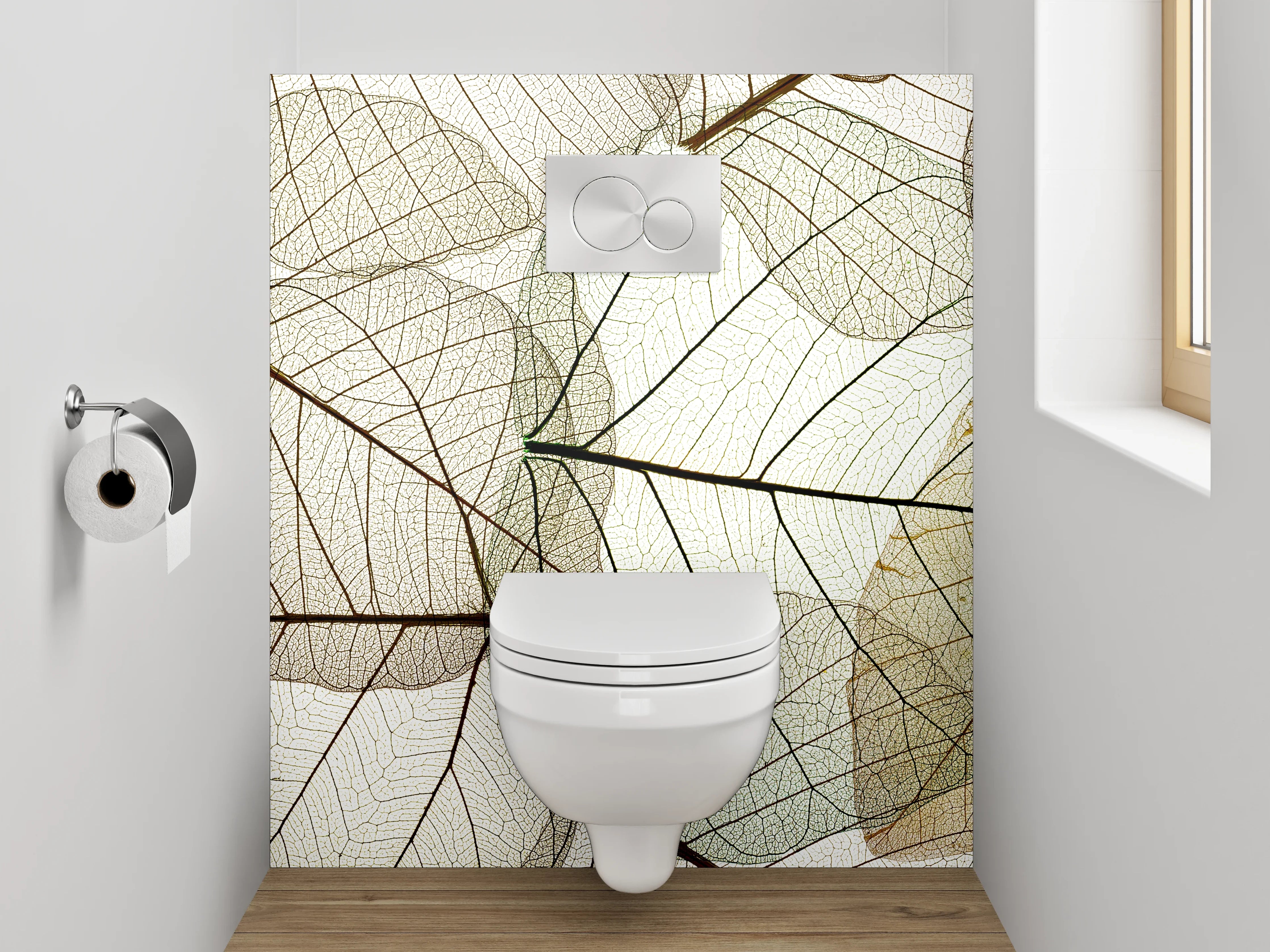 WC-Rückwand - Feine Skelettblätter in Naturfarben