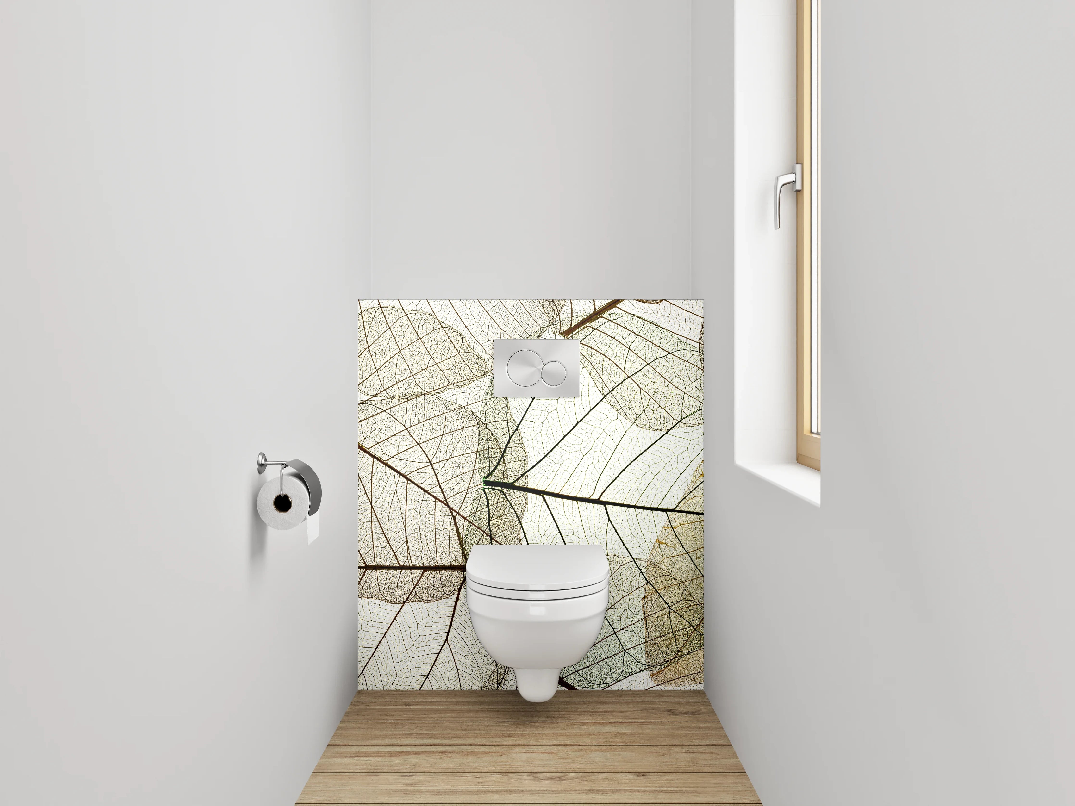 WC-Rückwand - Feine Skelettblätter in Naturfarben
