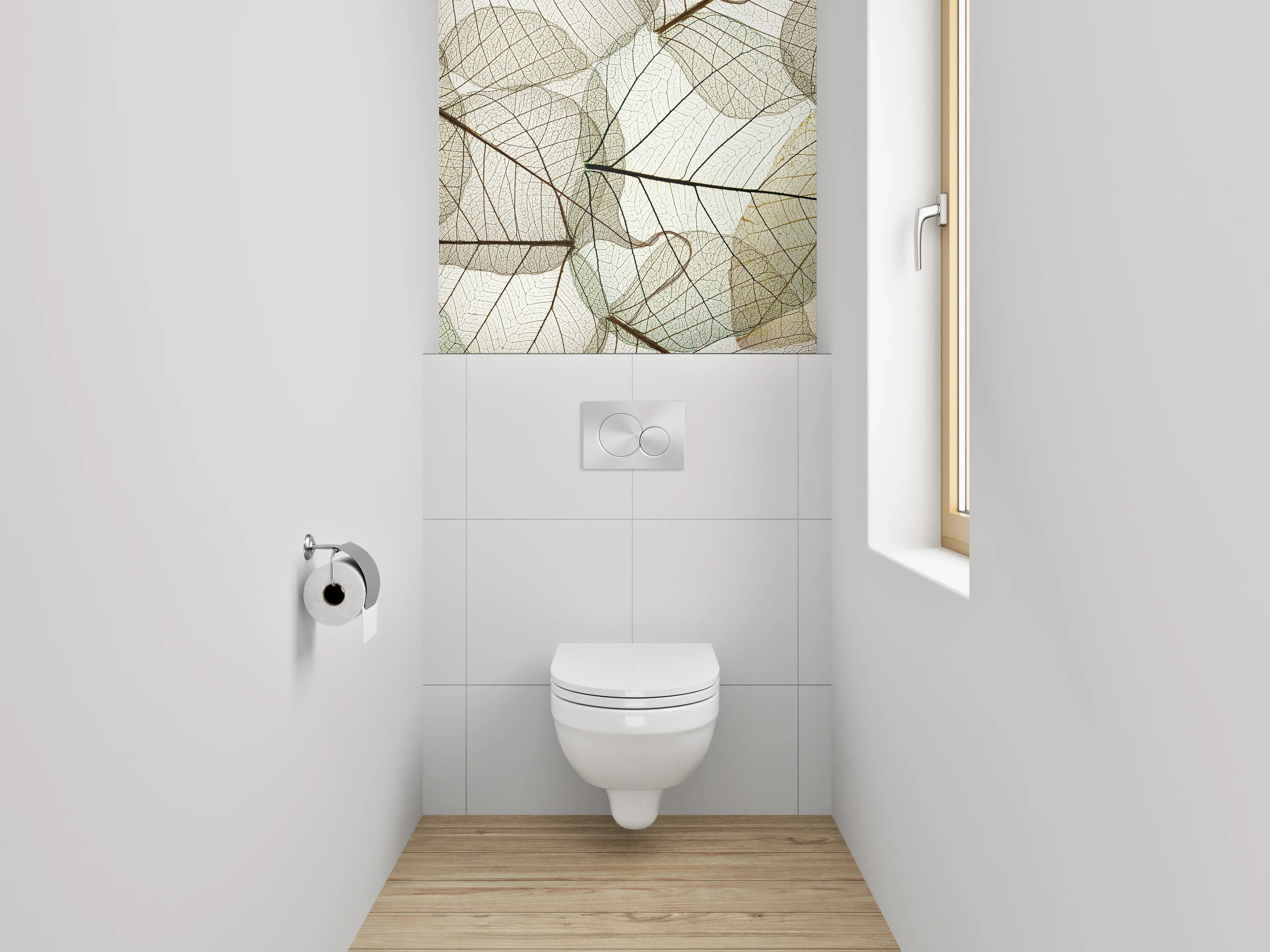 WC-Rückwand - Feine Skelettblätter in Naturfarben