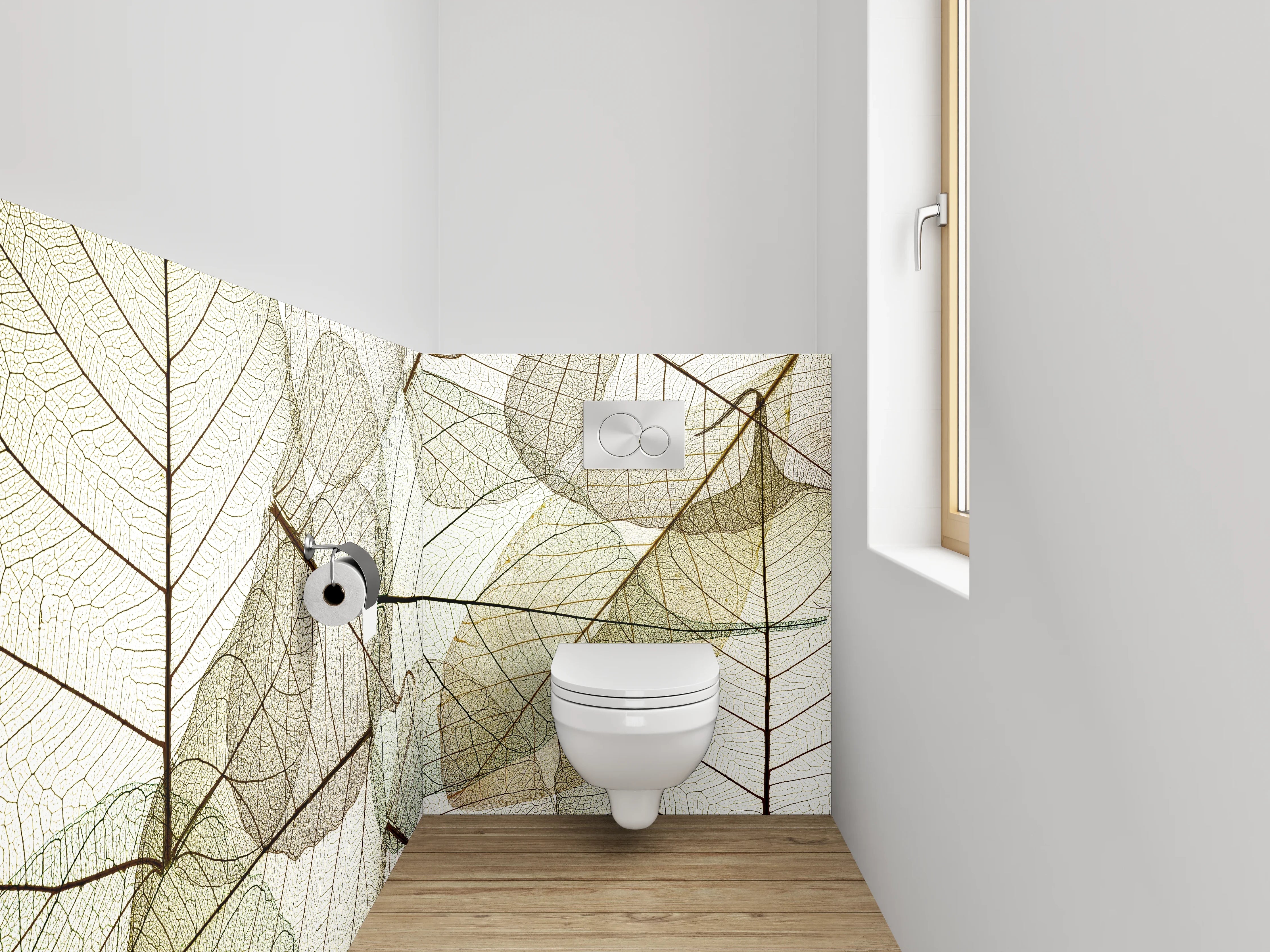 WC-Rückwand - Feine Skelettblätter in Naturfarben