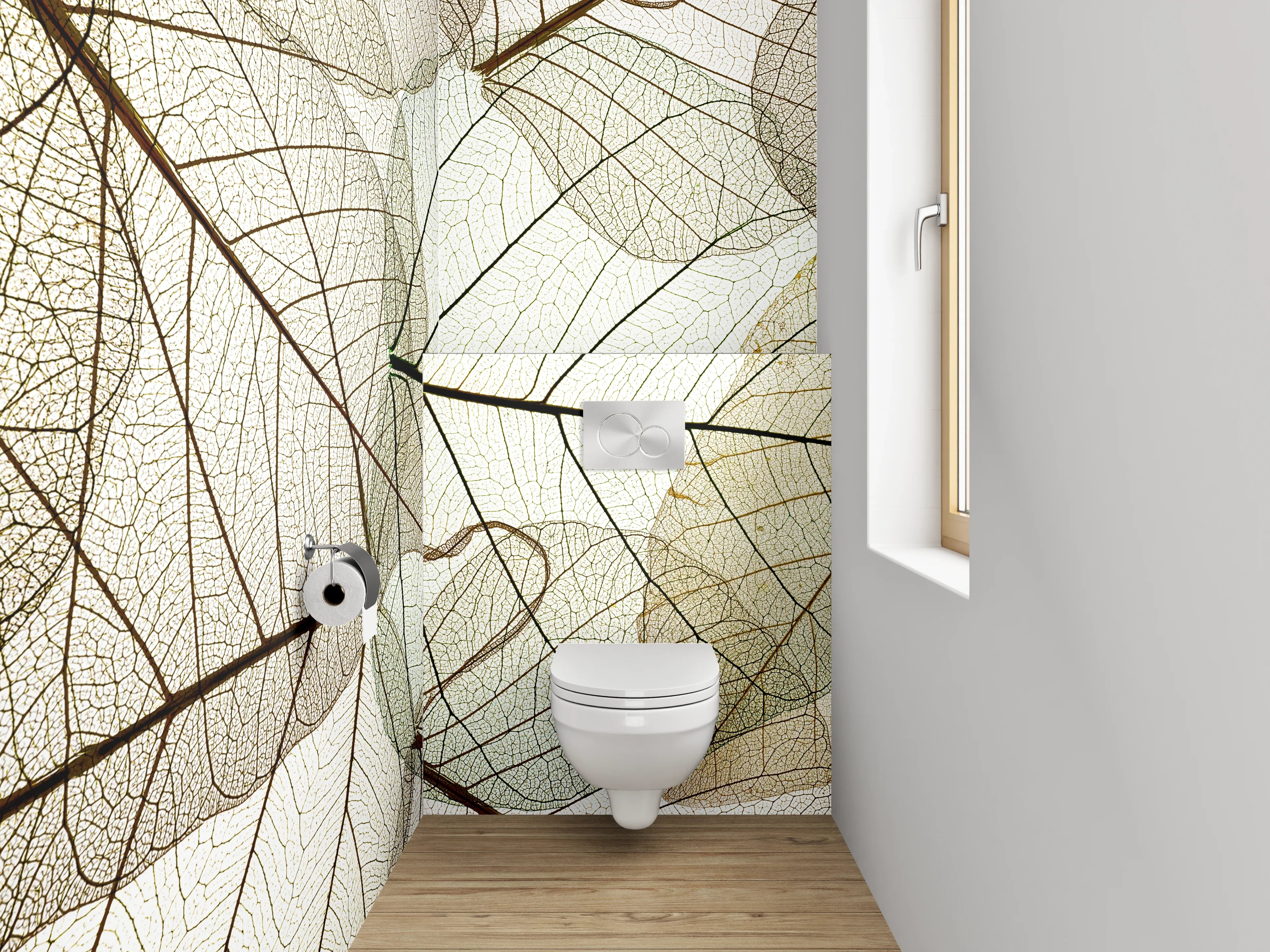 WC-Rückwand - Feine Skelettblätter in Naturfarben