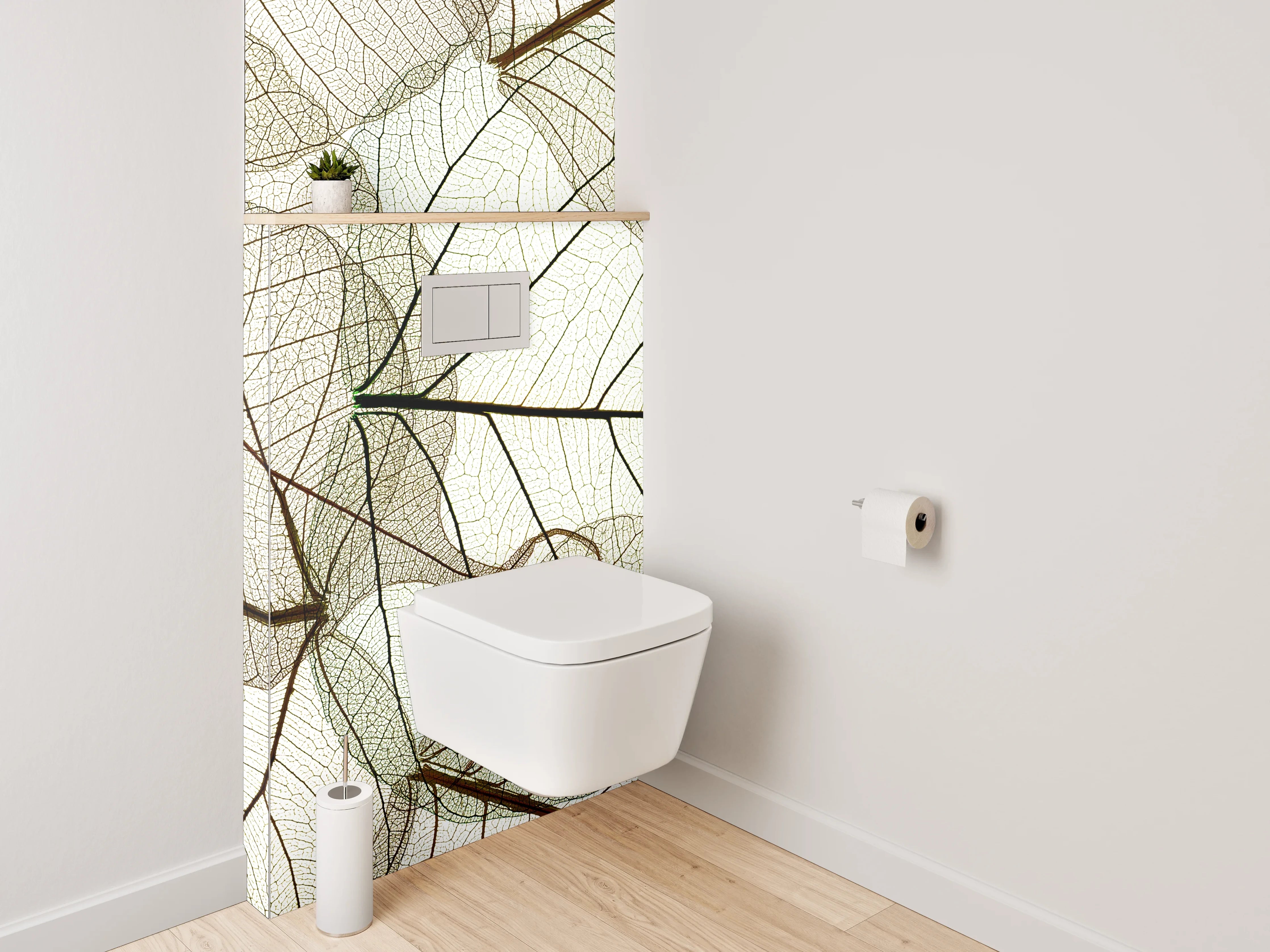 WC-Rückwand - Feine Skelettblätter in Naturfarben