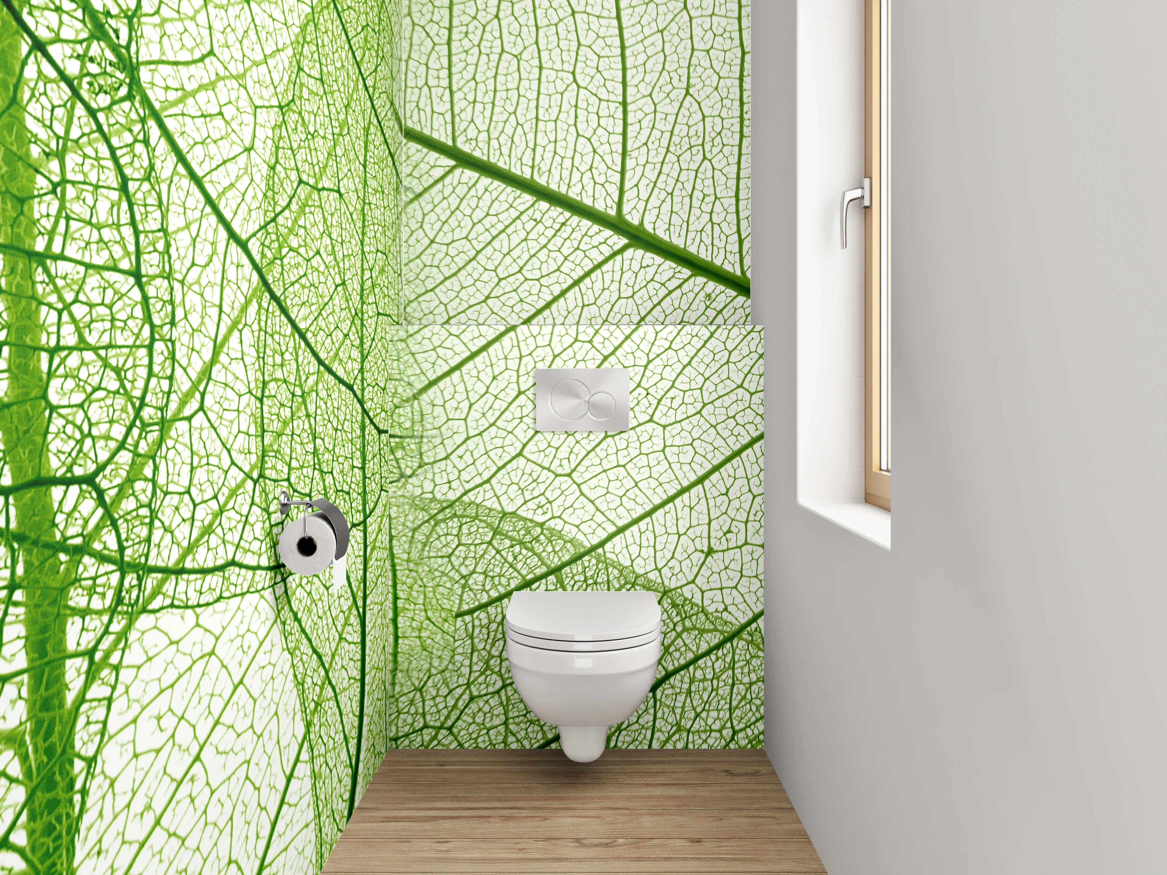 WC-Rückwand - Feines Blattgeflecht grün Natur Detail