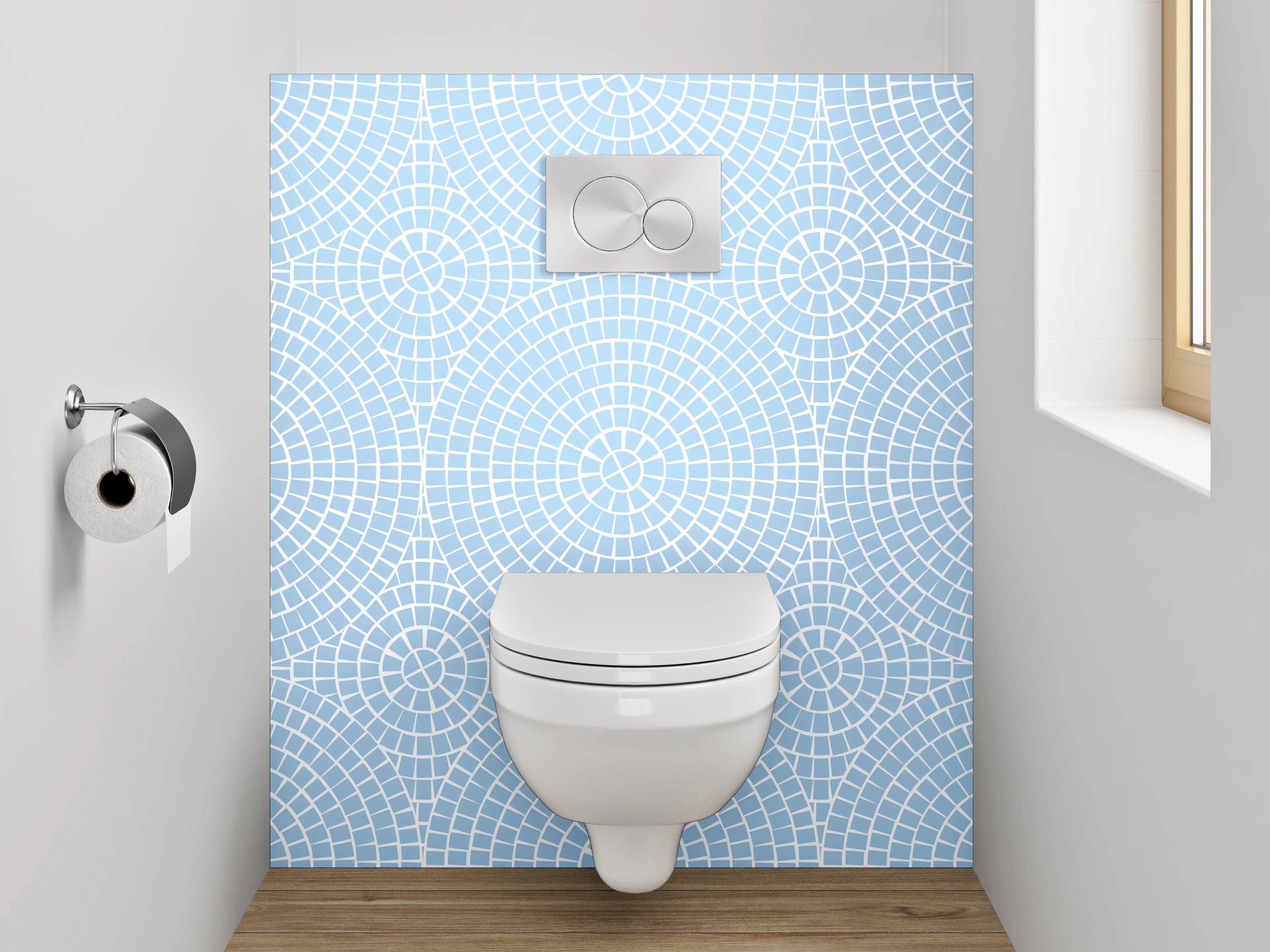 WC-Rückwand - Feines Kreismuster auf Hellblau