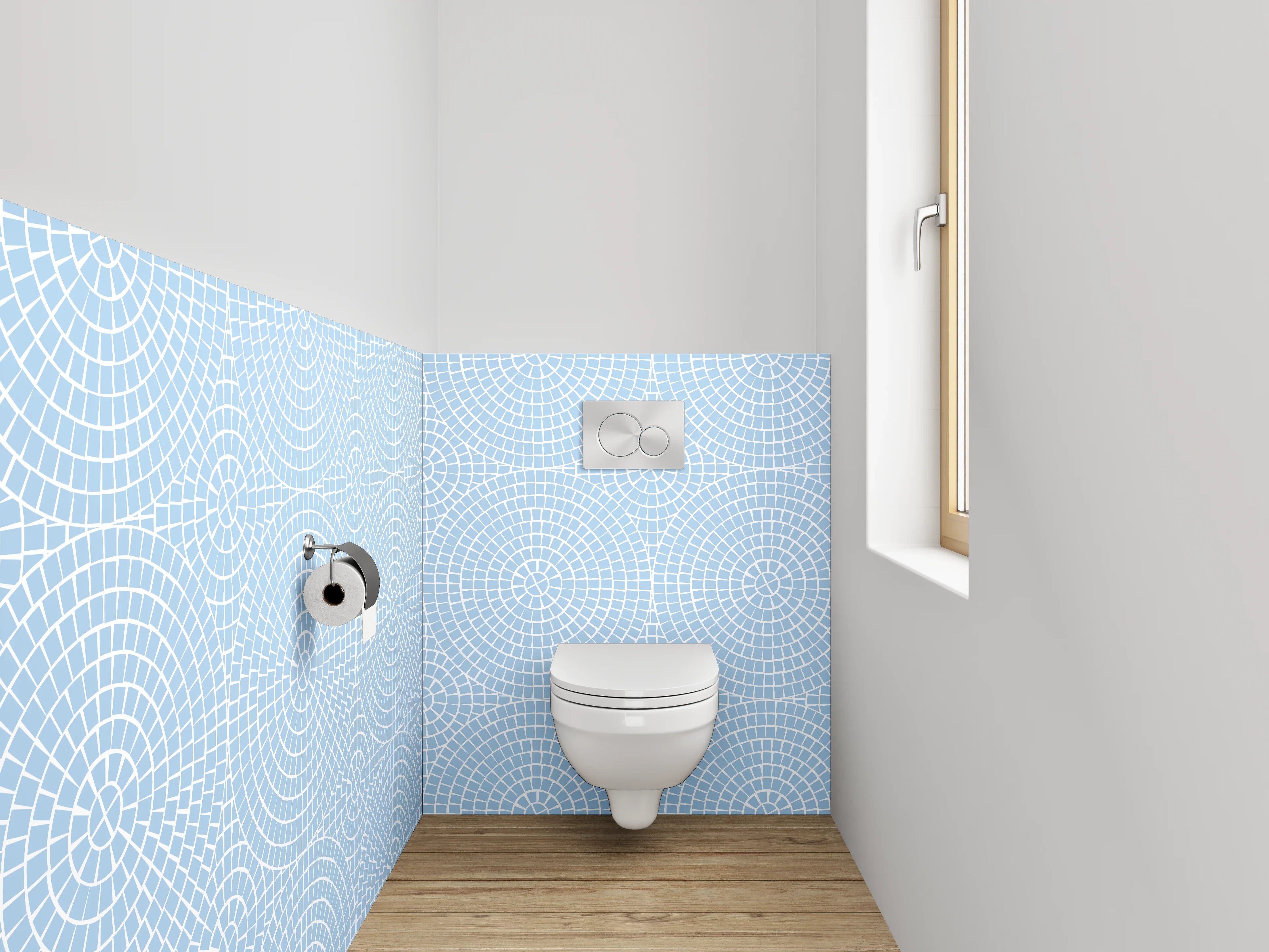 WC-Rückwand - Feines Kreismuster auf Hellblau