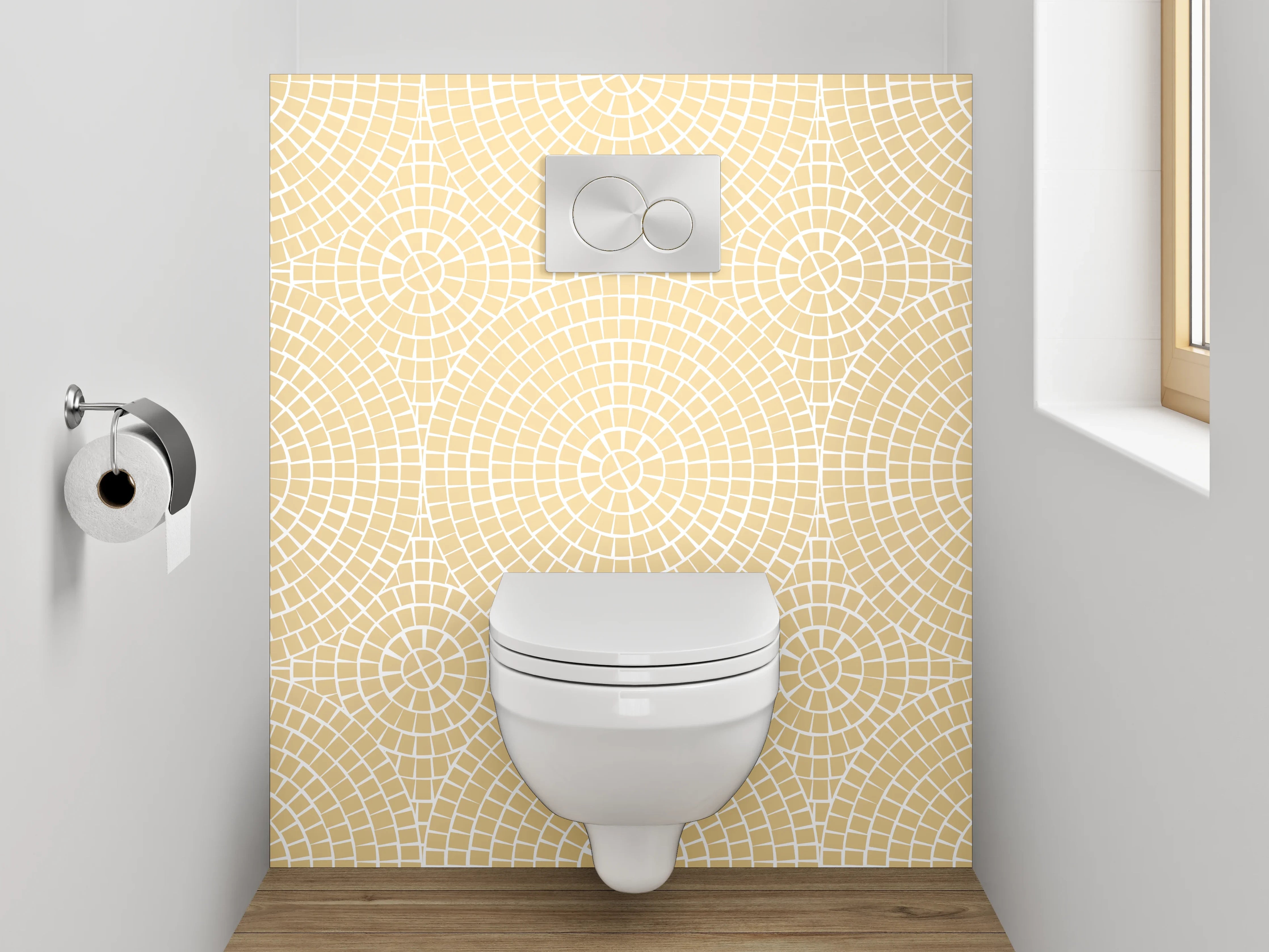 WC-Rückwand - Feines Kreismuster in Beige-Optik