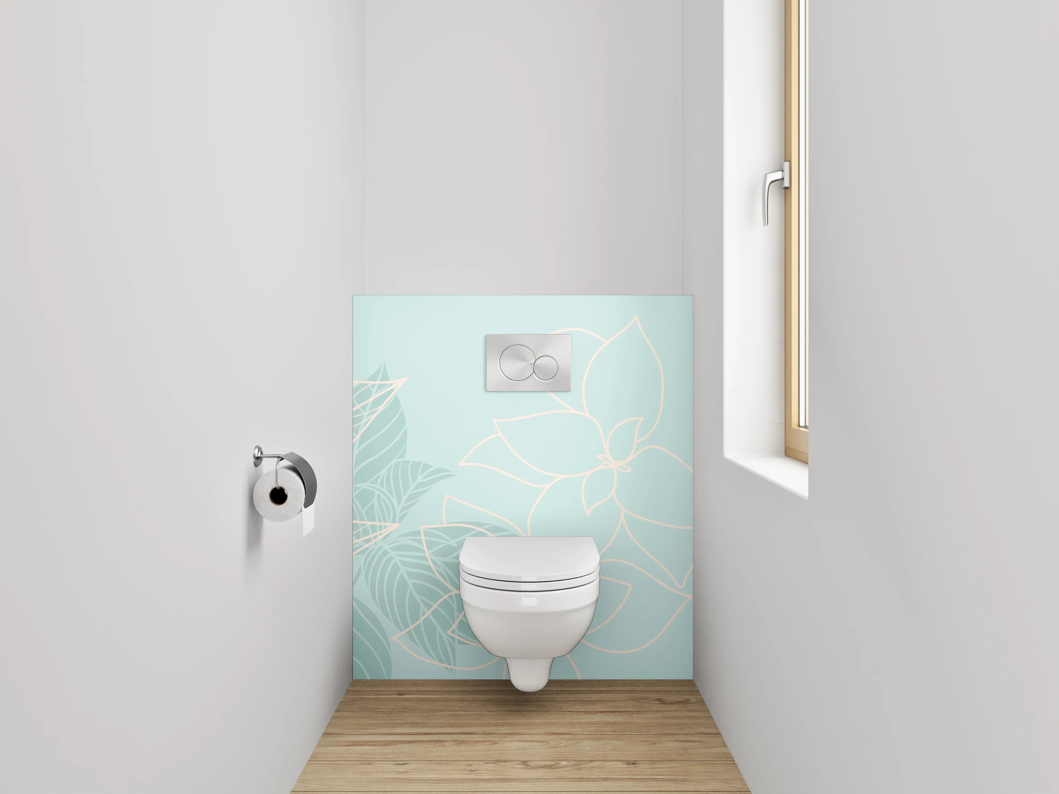 WC-Rückwand - Feines florales Lineart auf Pastellblau