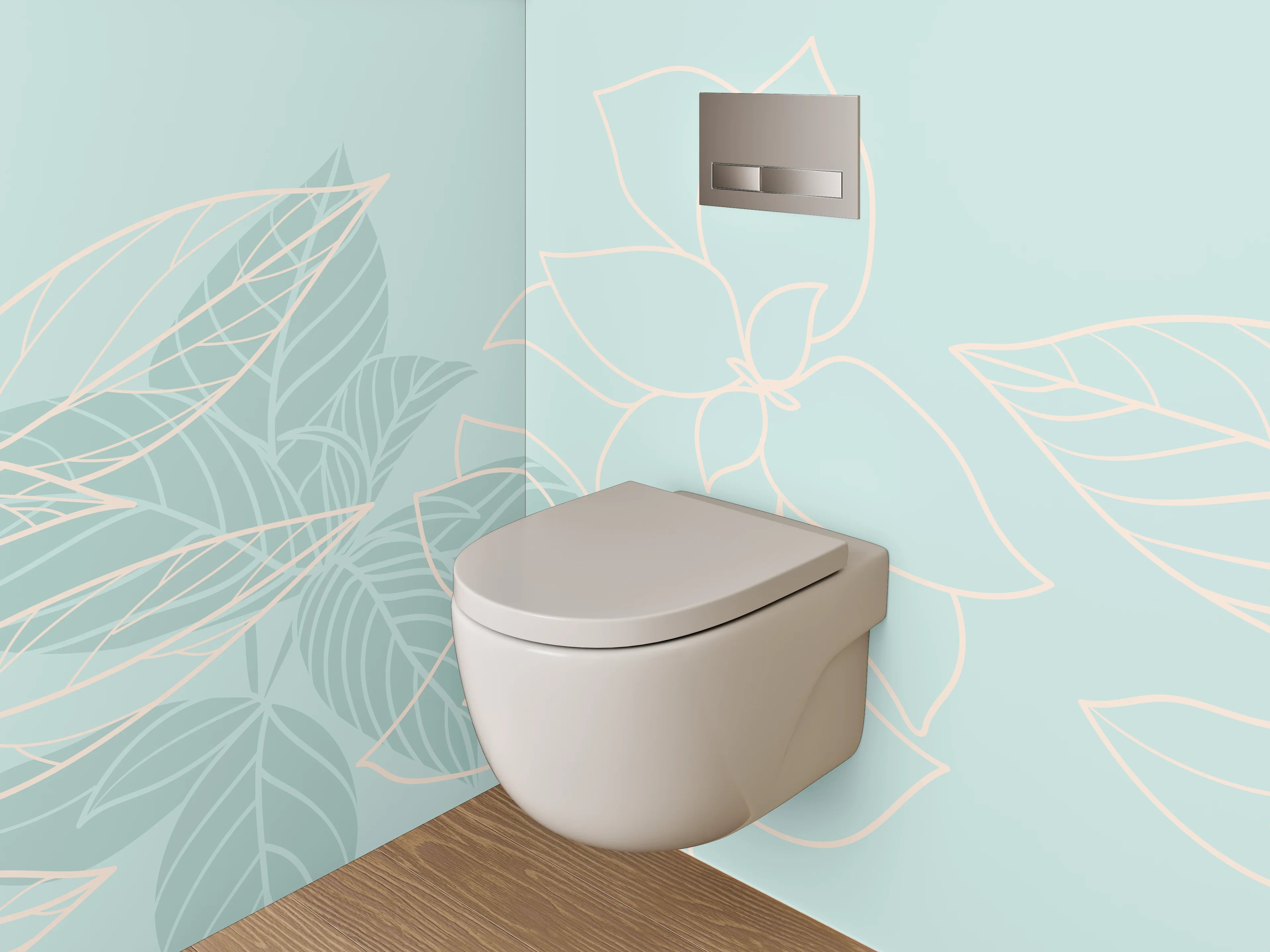 WC-Rückwand - Feines florales Lineart auf Pastellblau