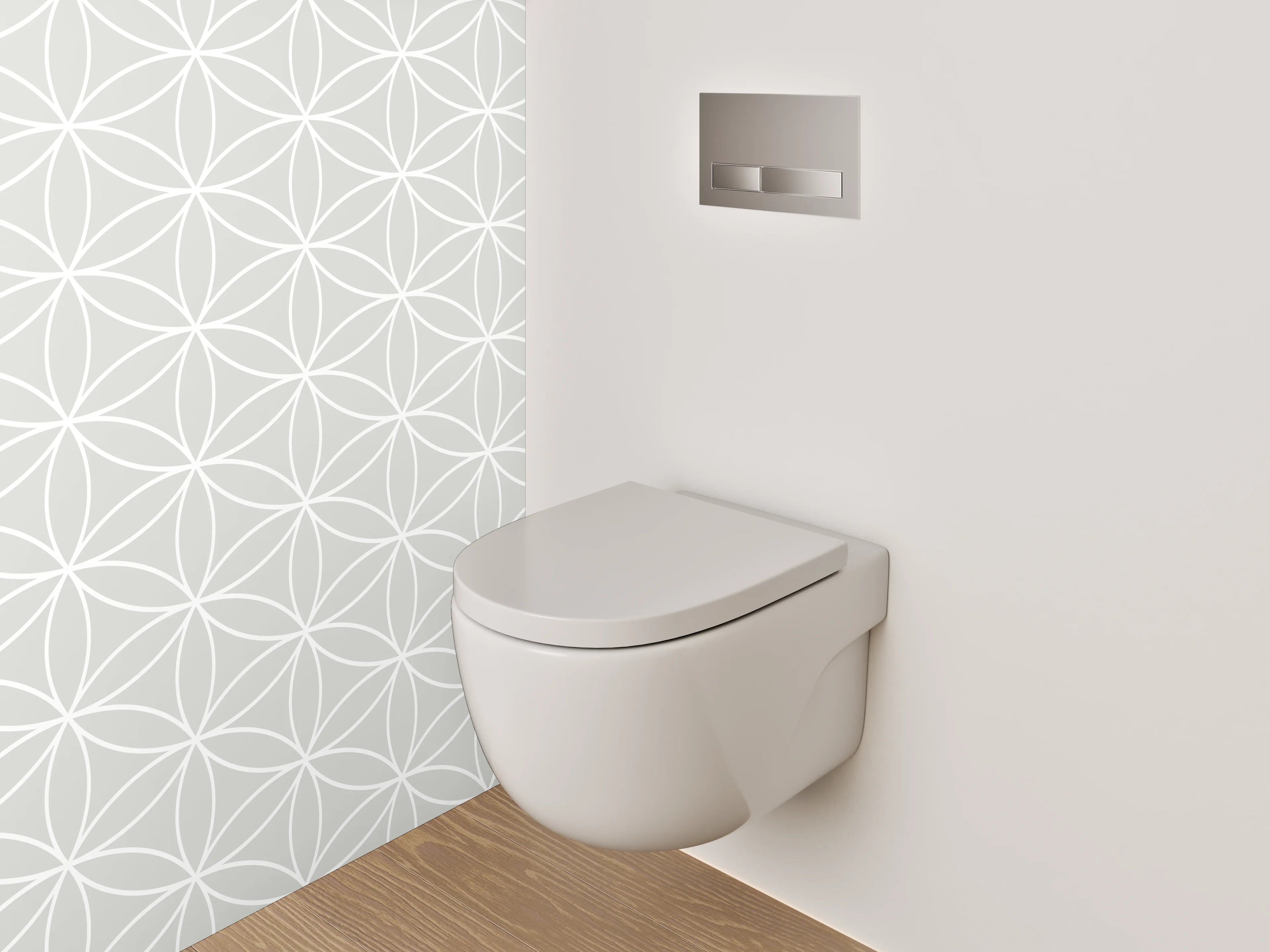 WC-Rückwand - Feines geometrisches Muster in Weiß-Grau