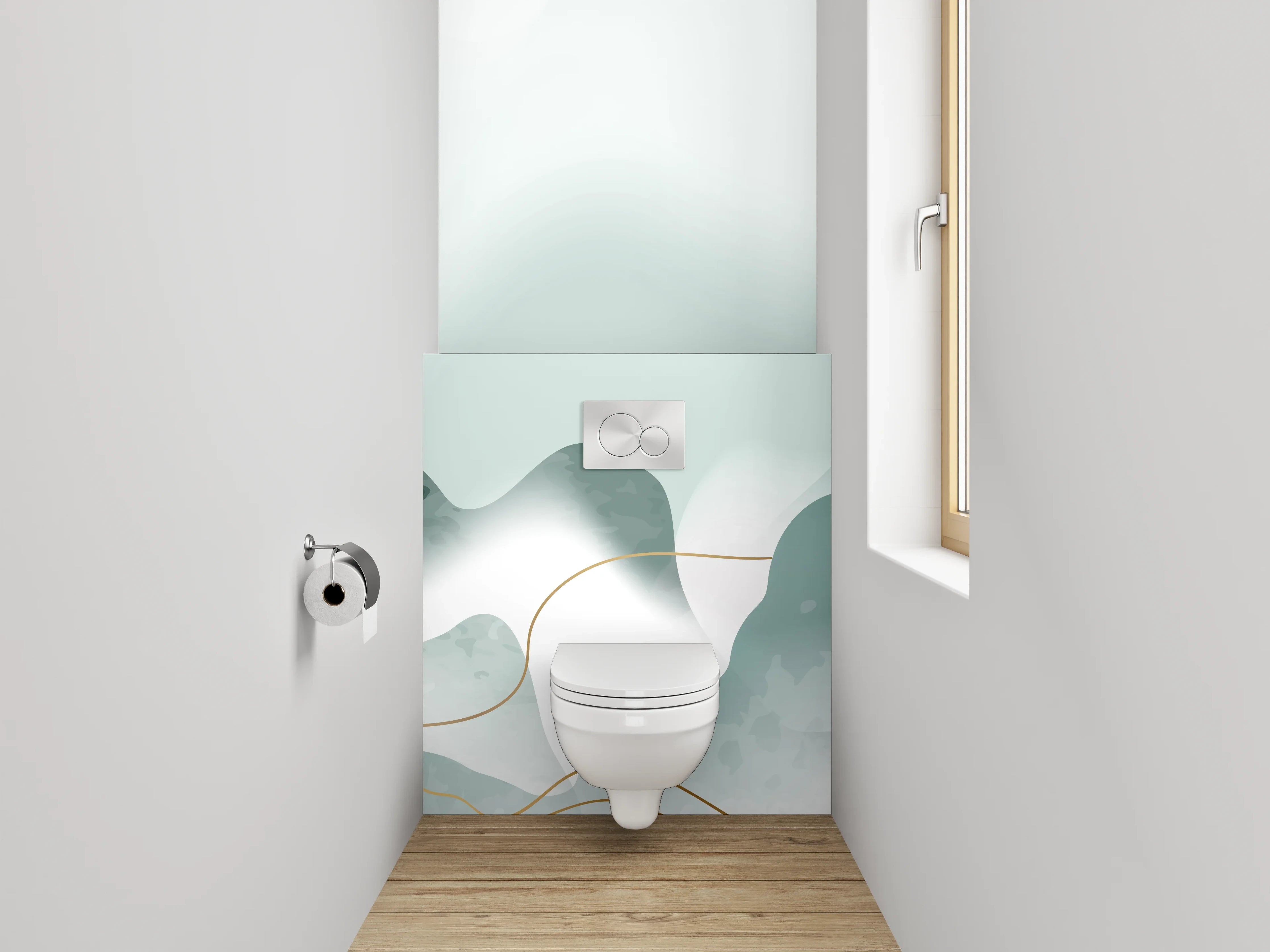WC-Rückwand - Fernöstliche Berglandschaft, Aquarell-Stil