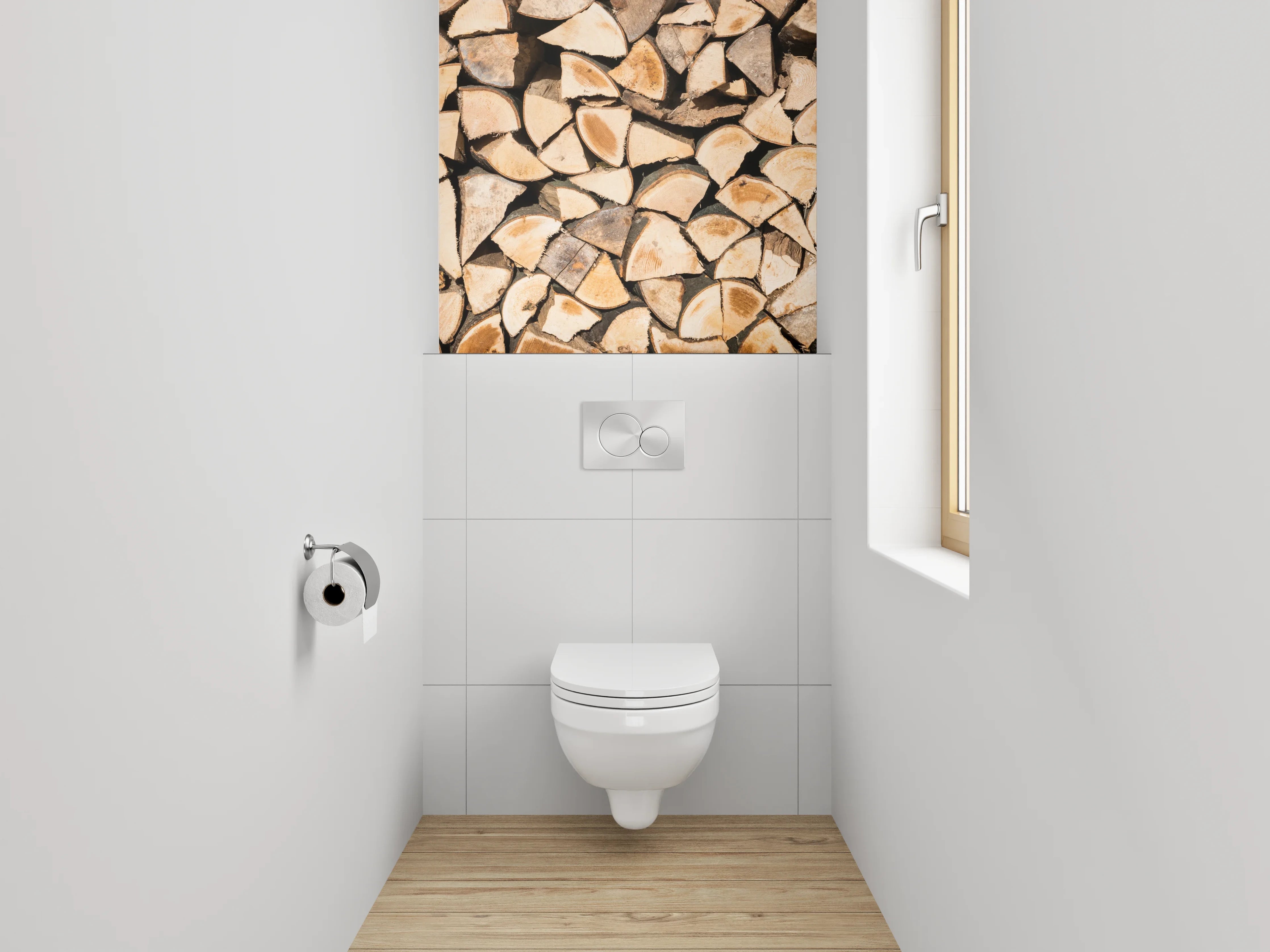 WC-Rückwand - Feuerholzstapel rustikal braun