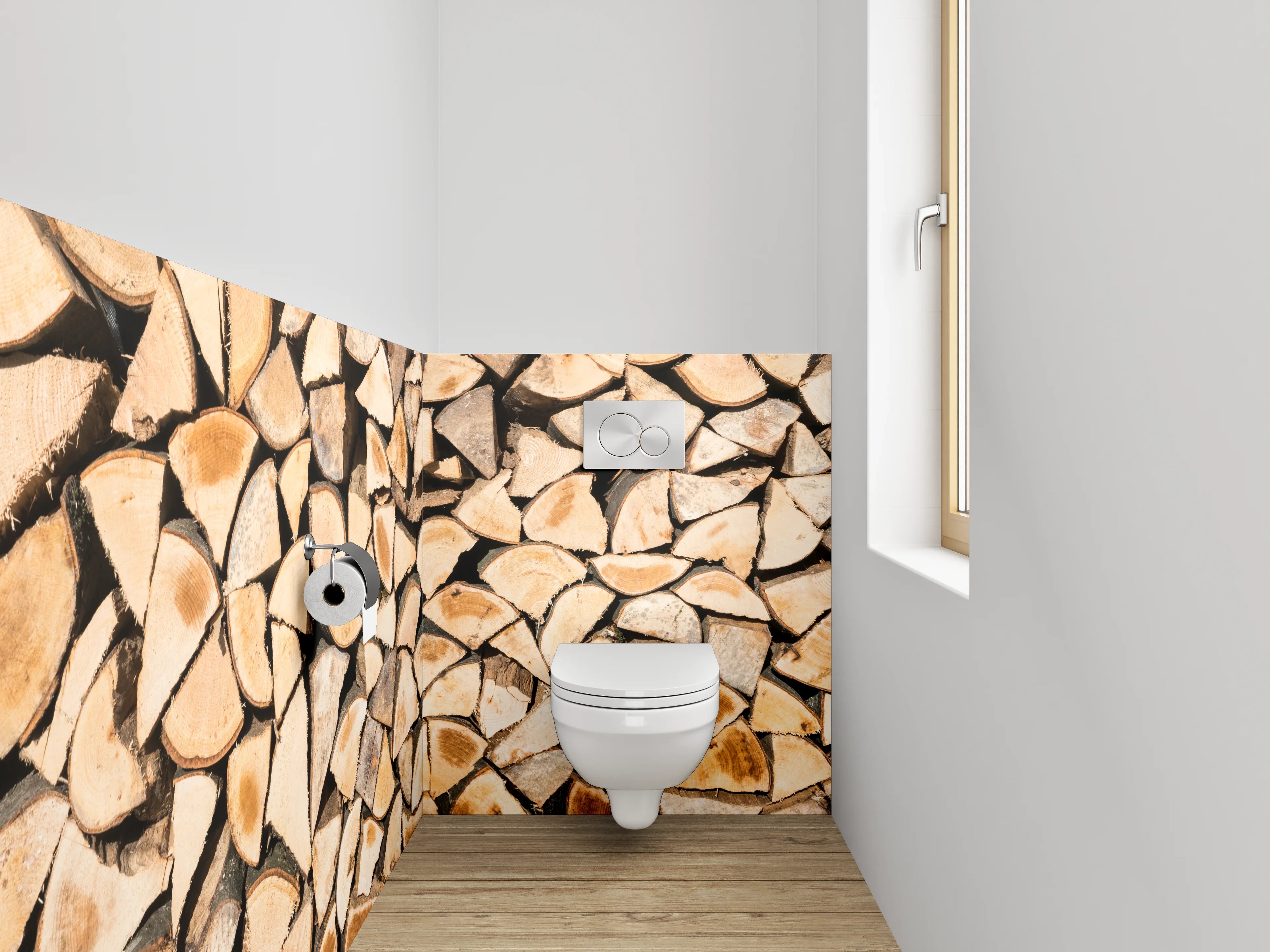 WC-Rückwand - Feuerholzstapel rustikal braun