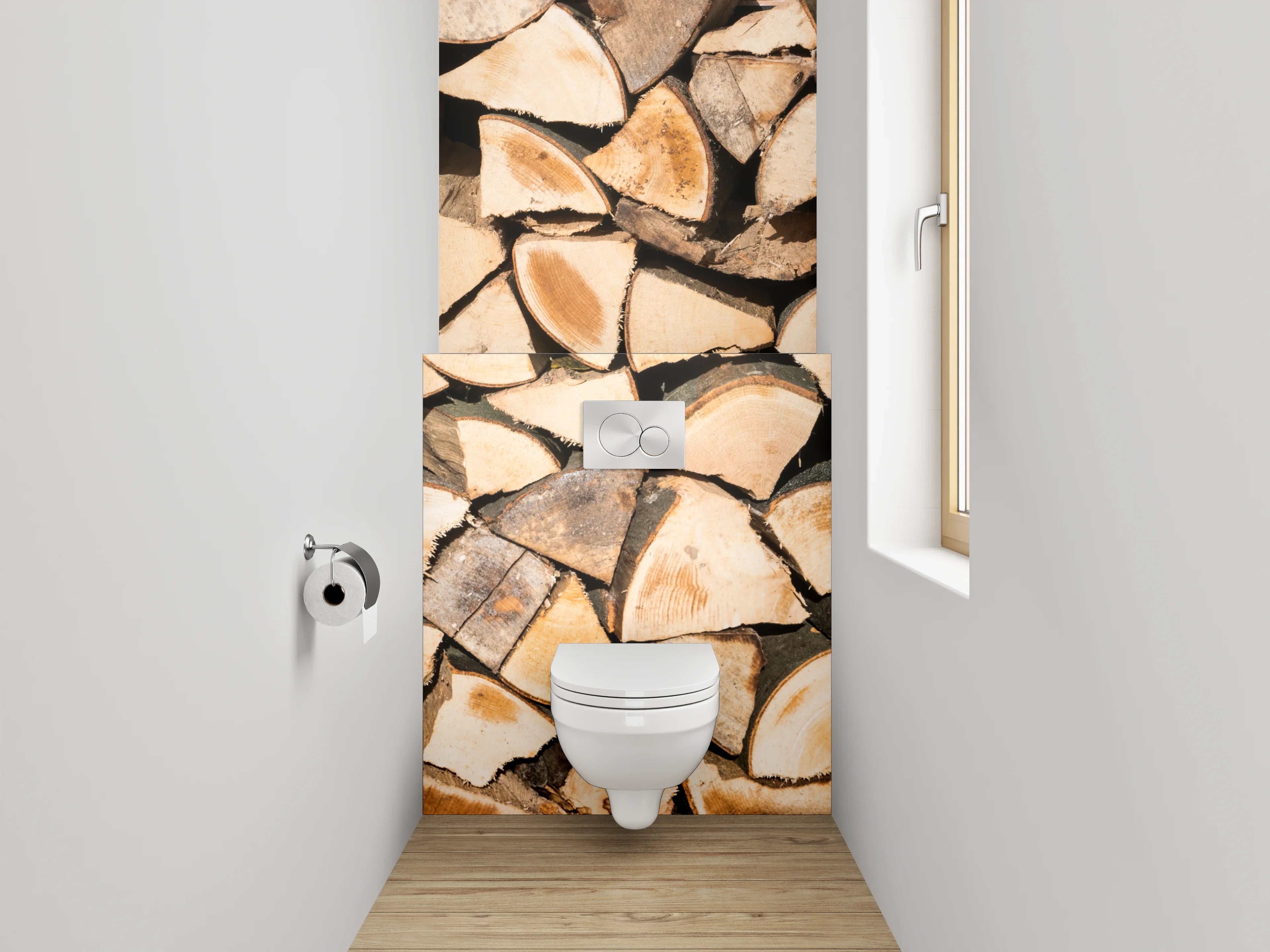 WC-Rückwand - Feuerholzstapel rustikal braun