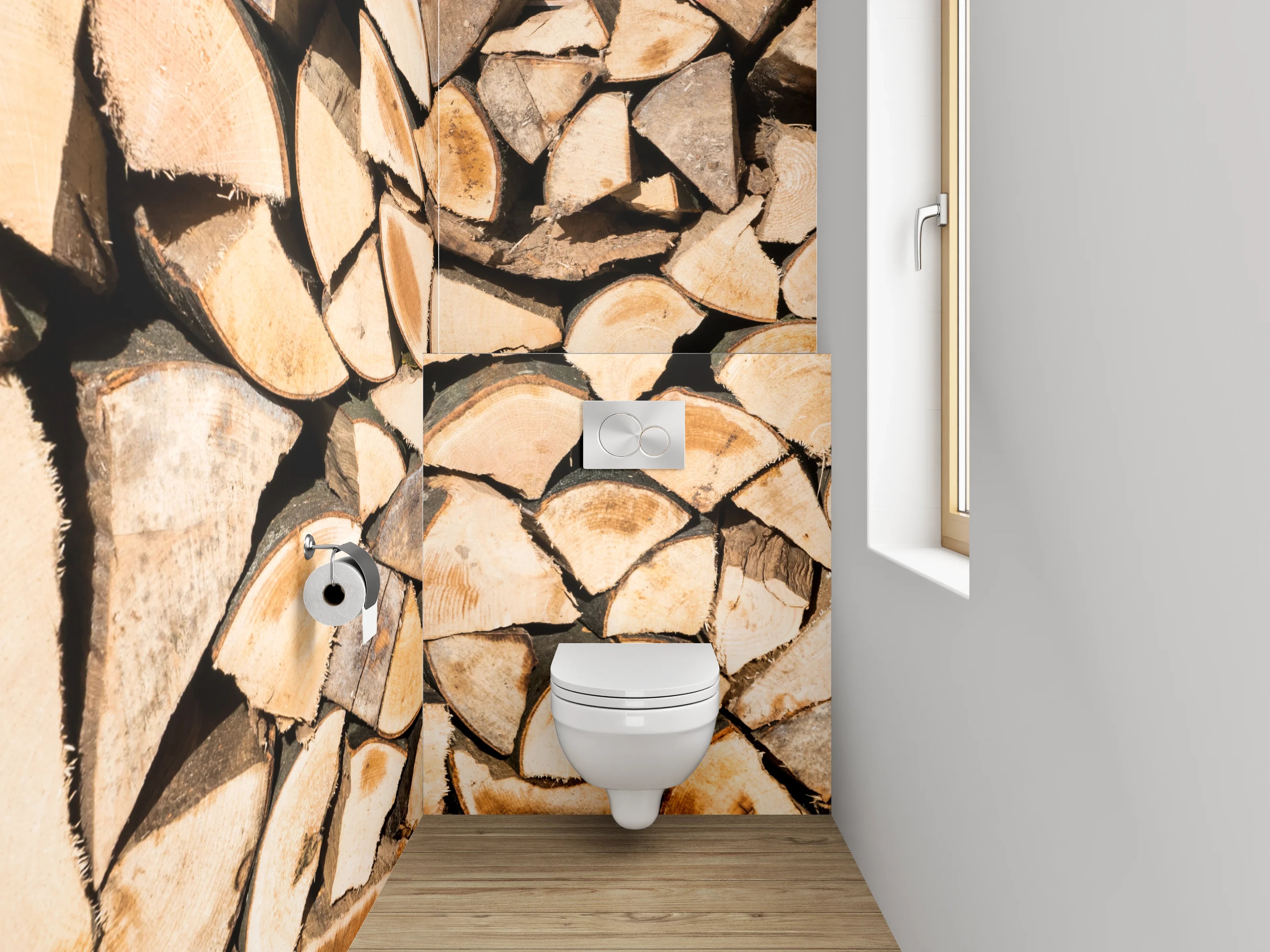 WC-Rückwand - Feuerholzstapel rustikal braun