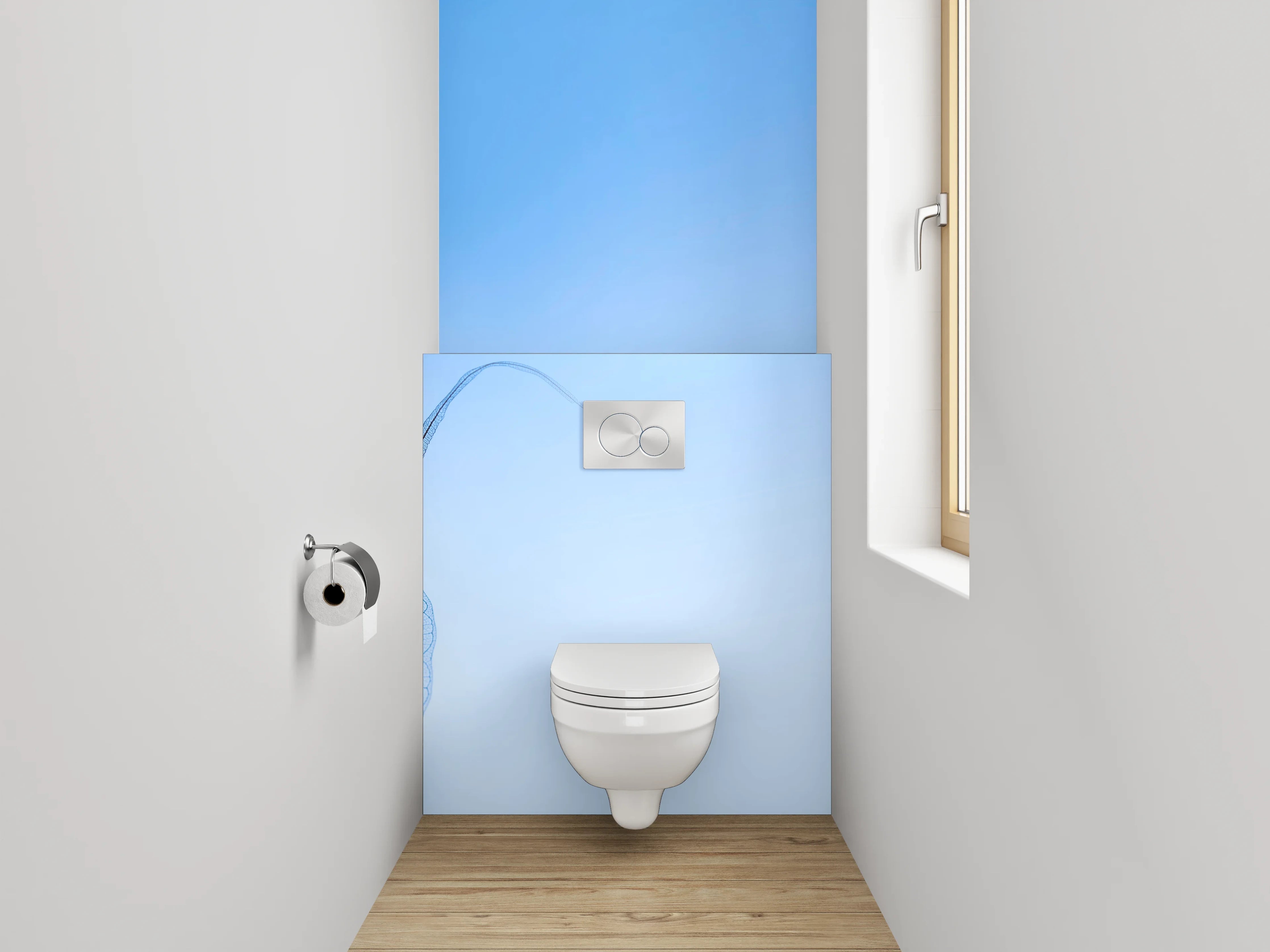 WC-Rückwand - Filigrane Blätter vor blauem Himmel