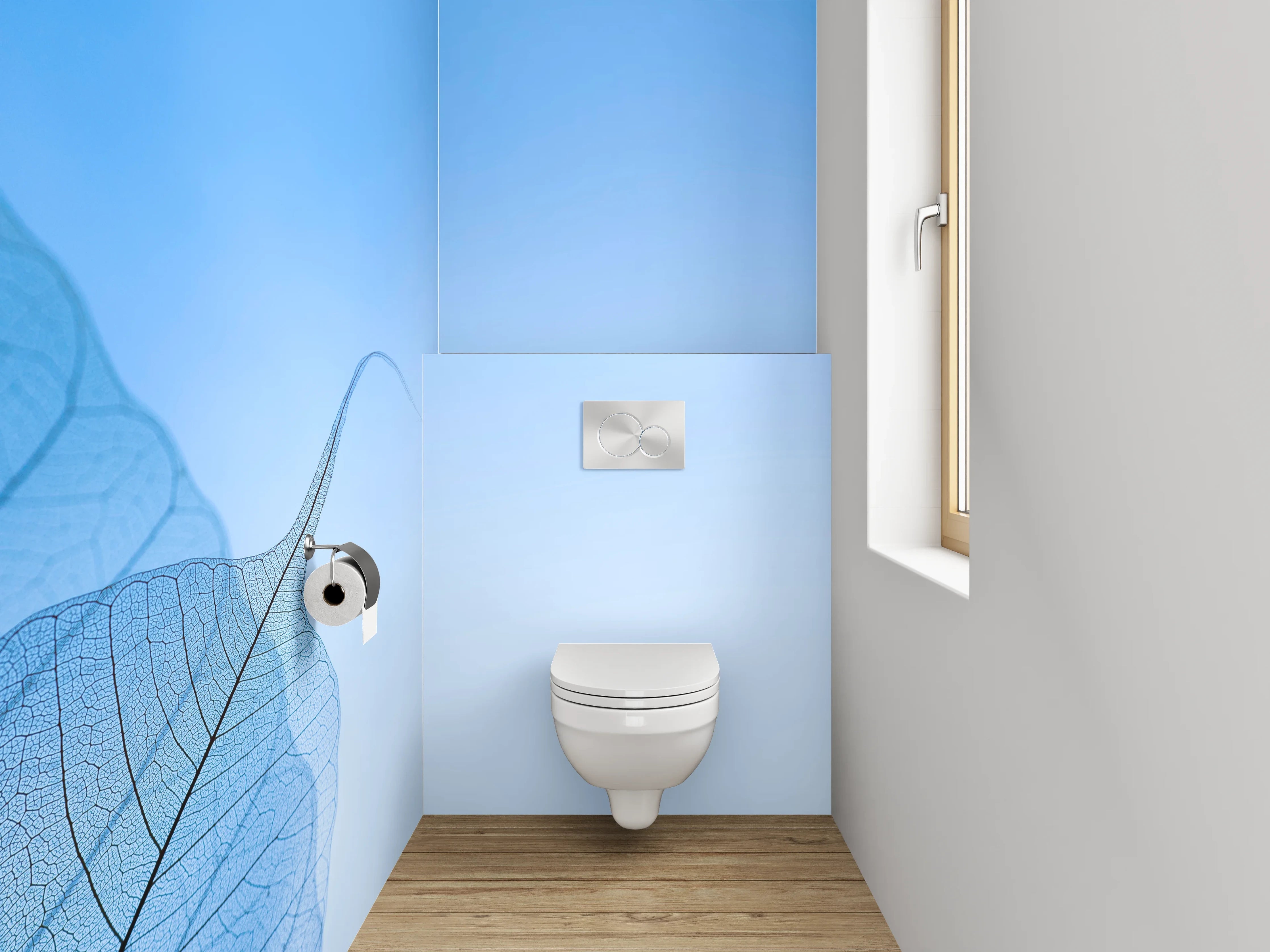 WC-Rückwand - Filigrane Blätter vor blauem Himmel