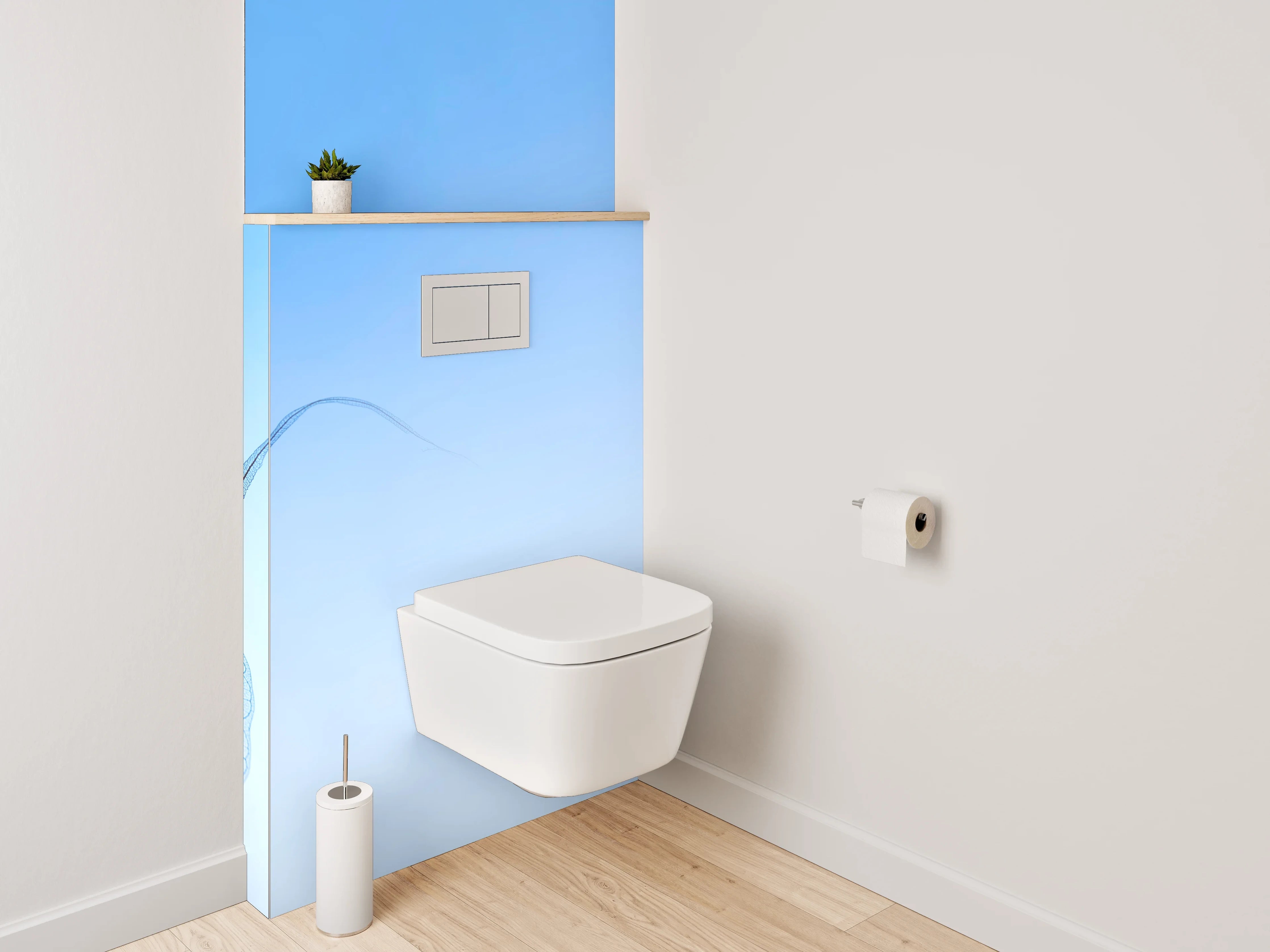 WC-Rückwand - Filigrane Blätter vor blauem Himmel