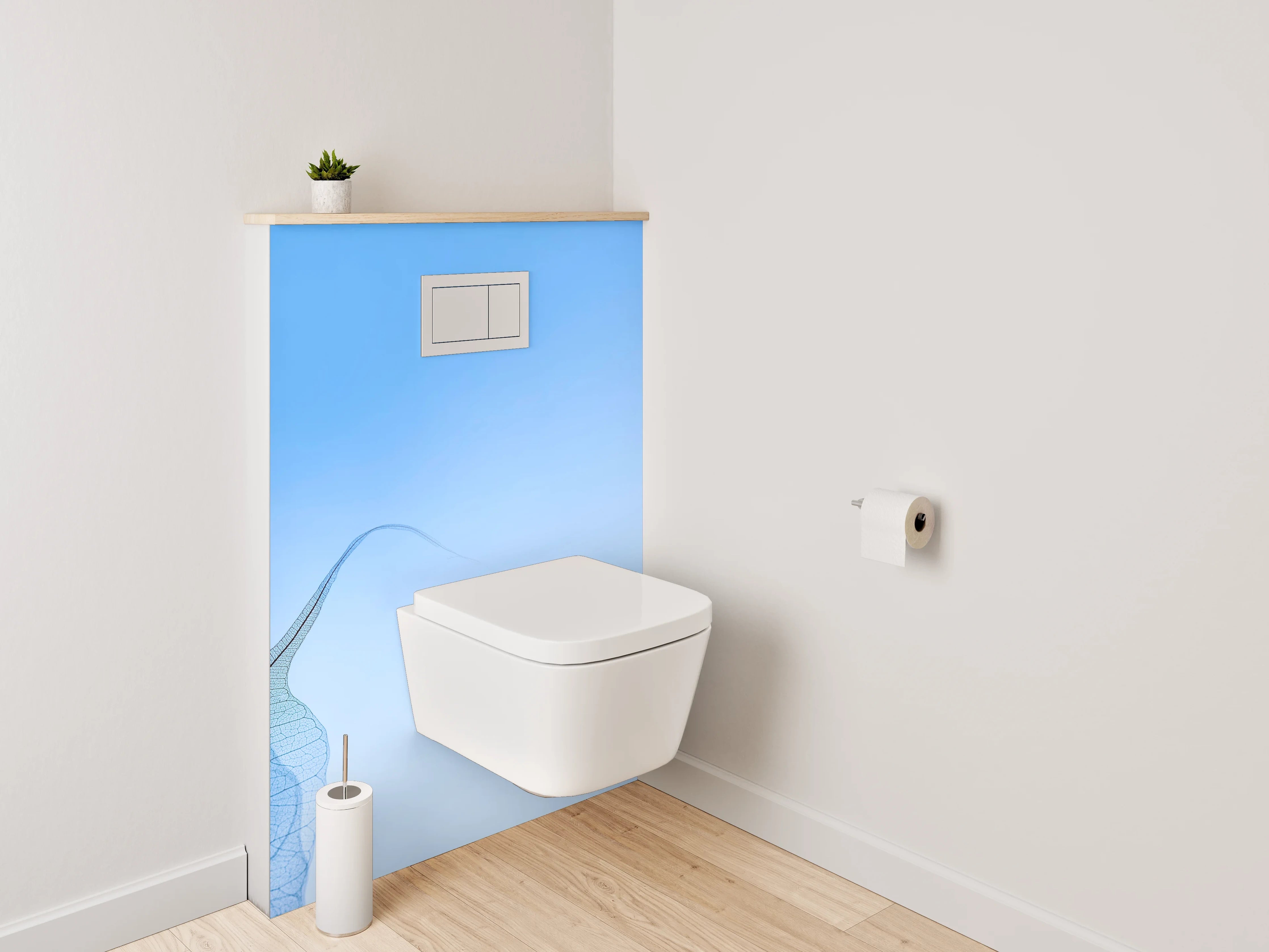 WC-Rückwand - Filigrane Blätter vor blauem Himmel