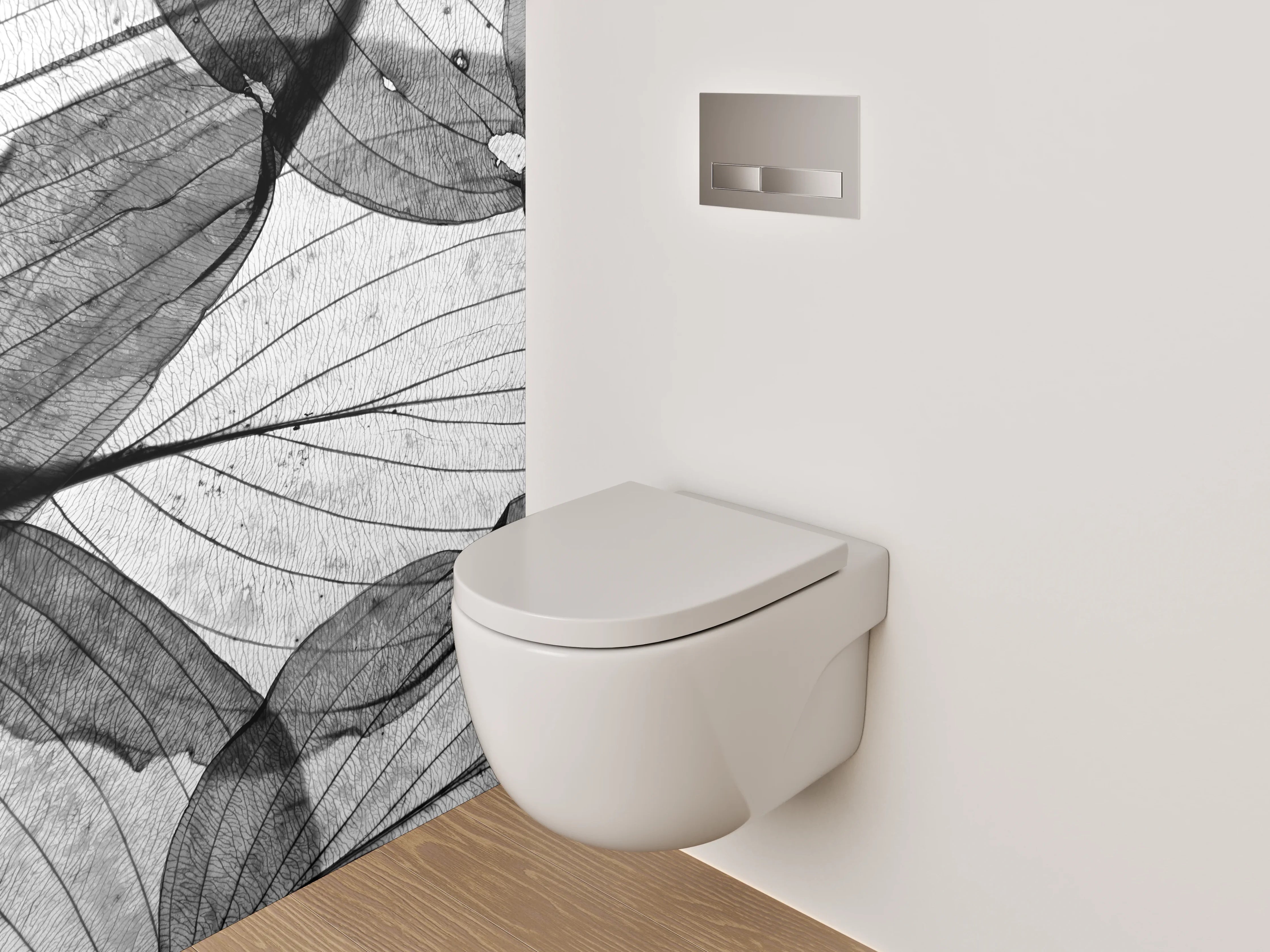 WC-Rückwand - Filigrane Blätterstruktur Schwarz-Weiß