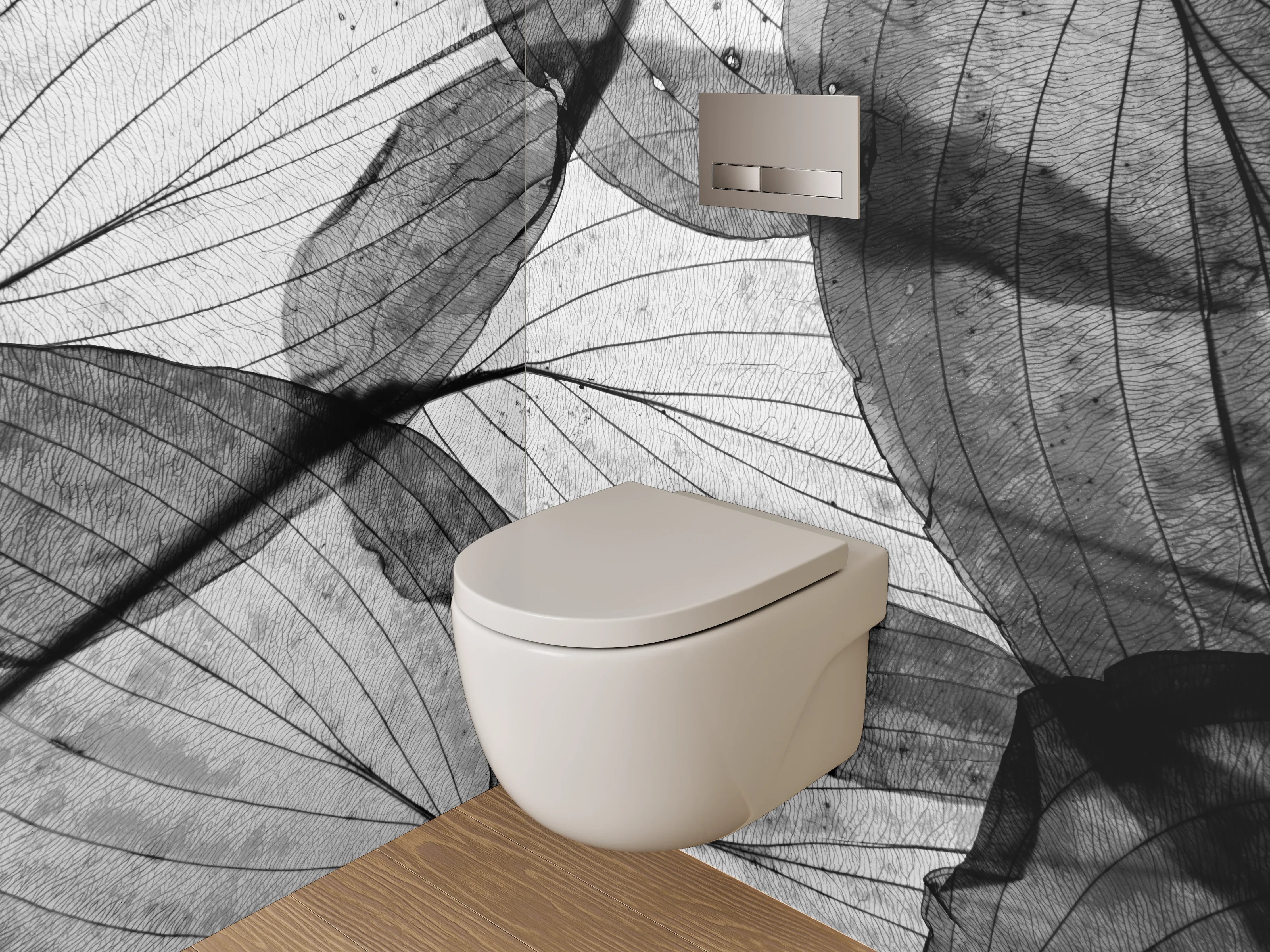 WC-Rückwand - Filigrane Blätterstruktur Schwarz-Weiß