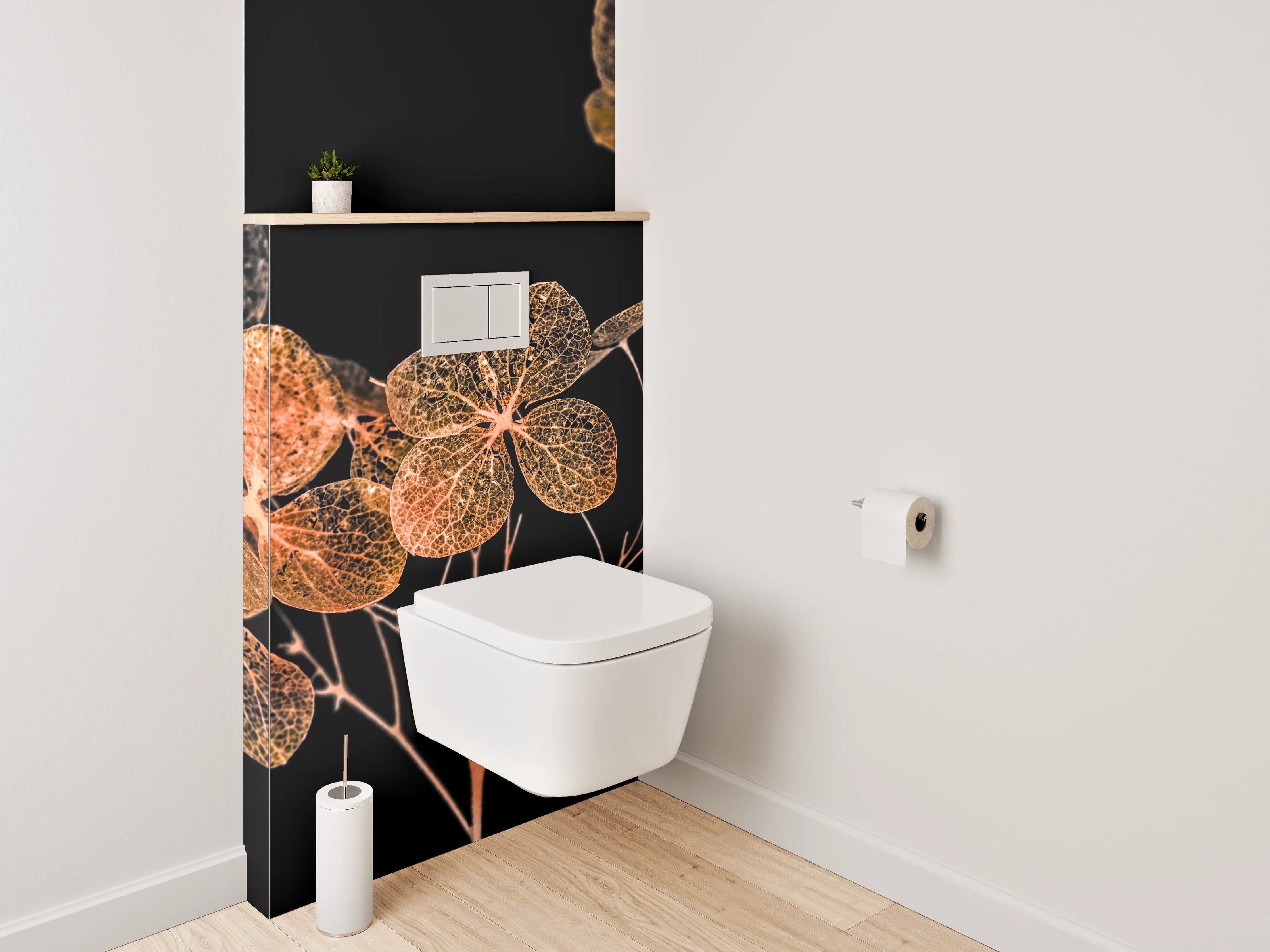 WC-Rückwand - Filigrane Blüten auf Schwarz – Kunstfotografie