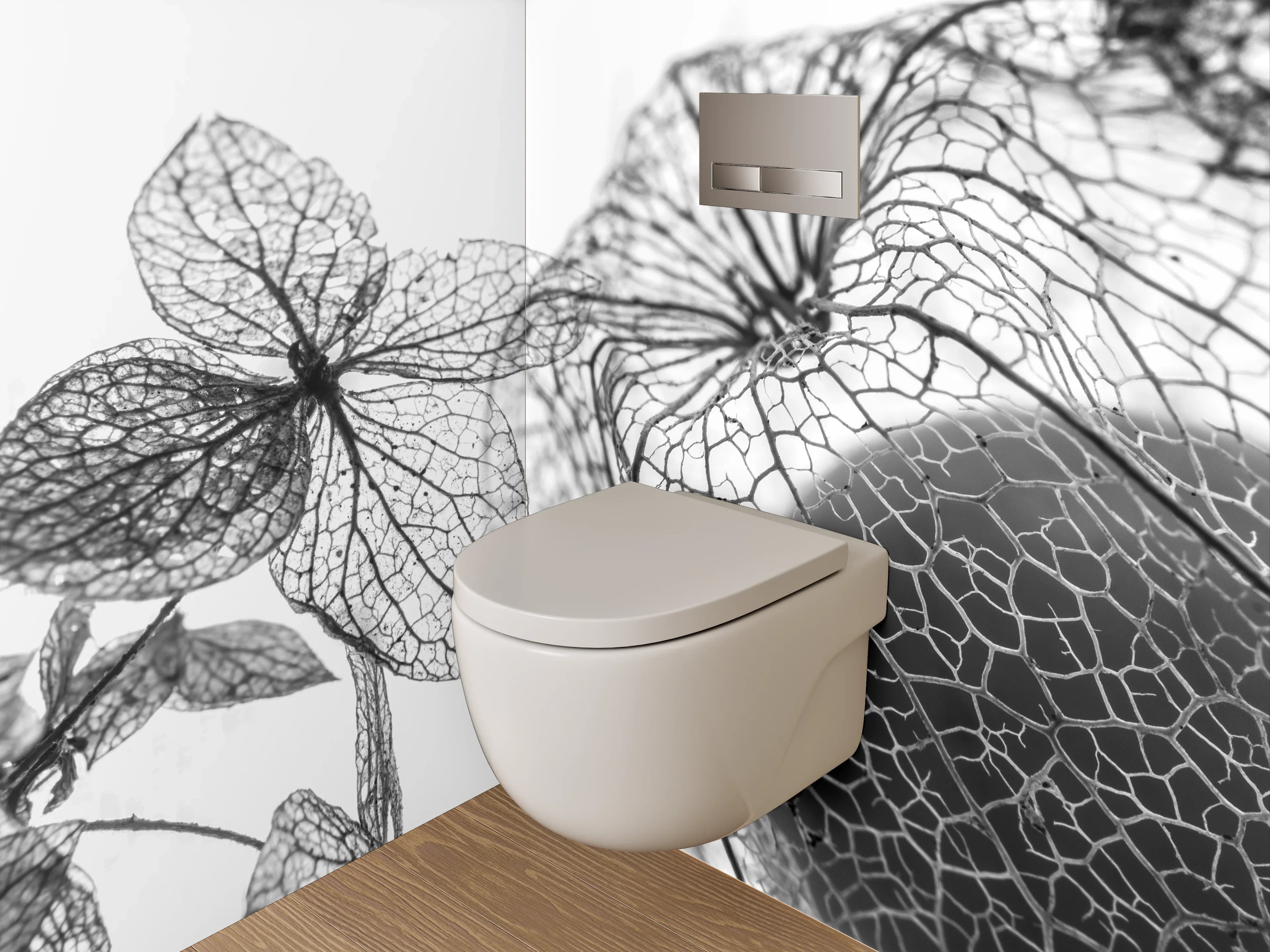 WC-Rückwand - Filigrane Blüten in Schwarz-Weiß