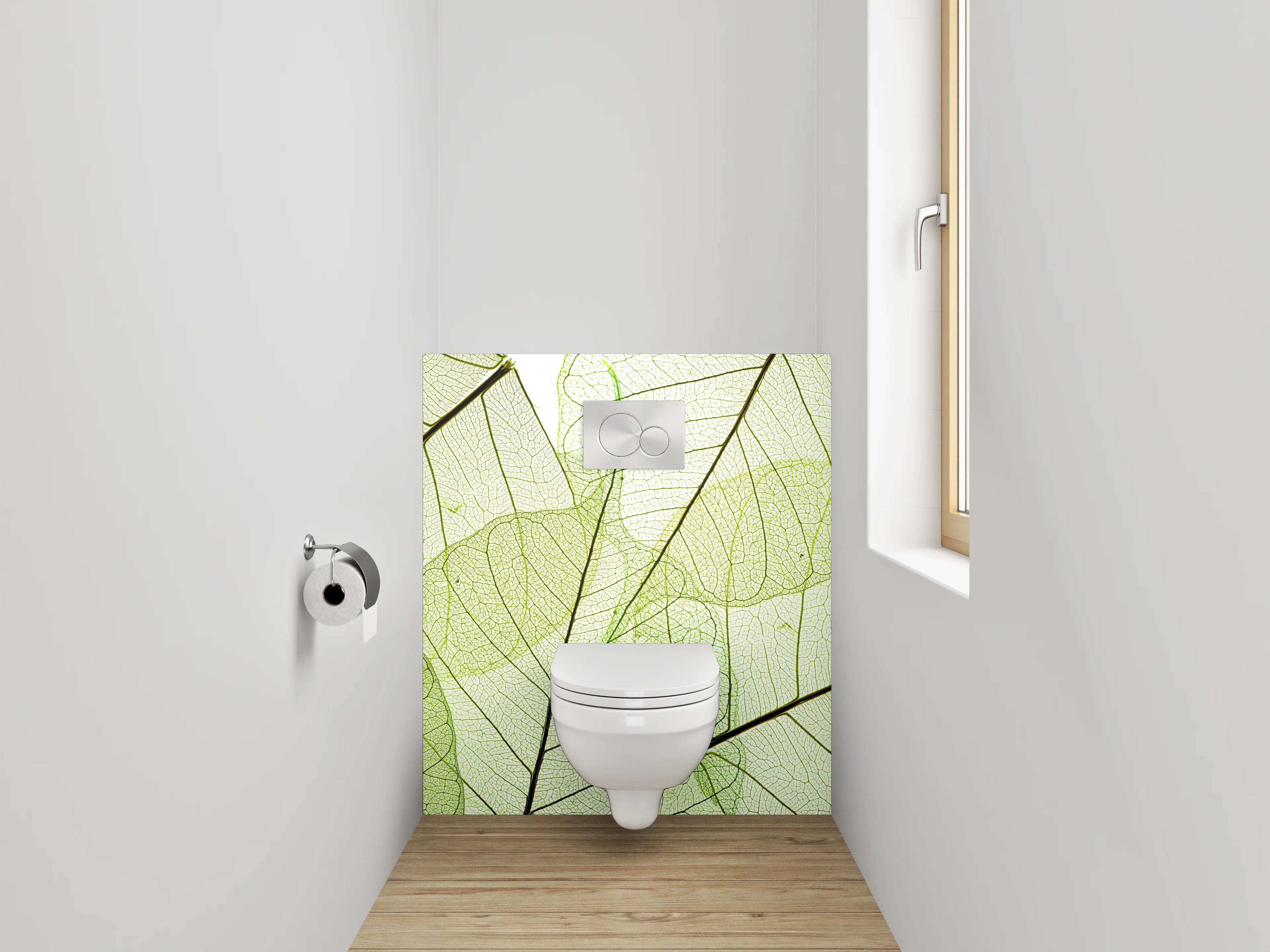 WC-Rückwand - Filigranes Blättermuster in Grün