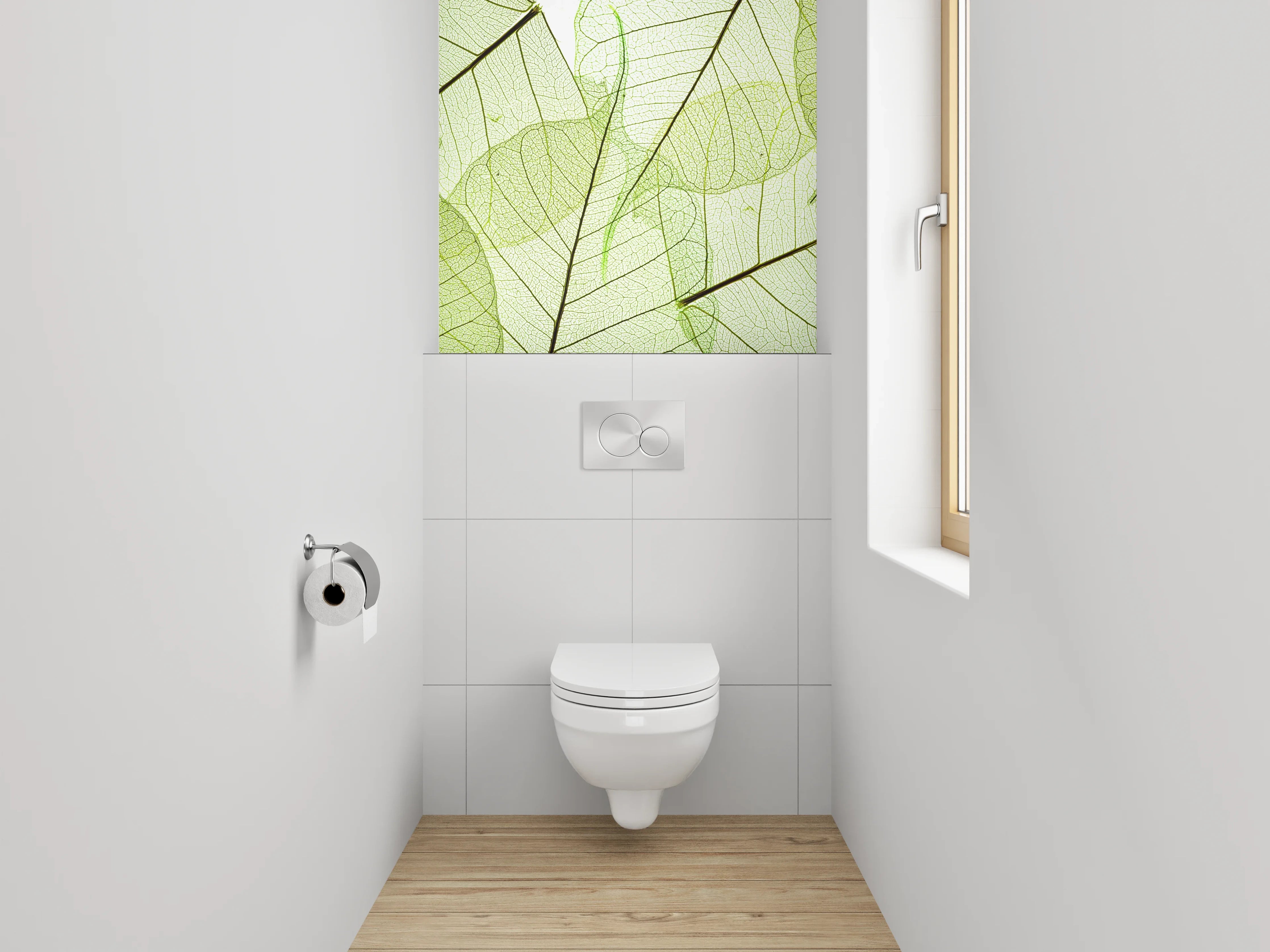 WC-Rückwand - Filigranes Blättermuster in Grün