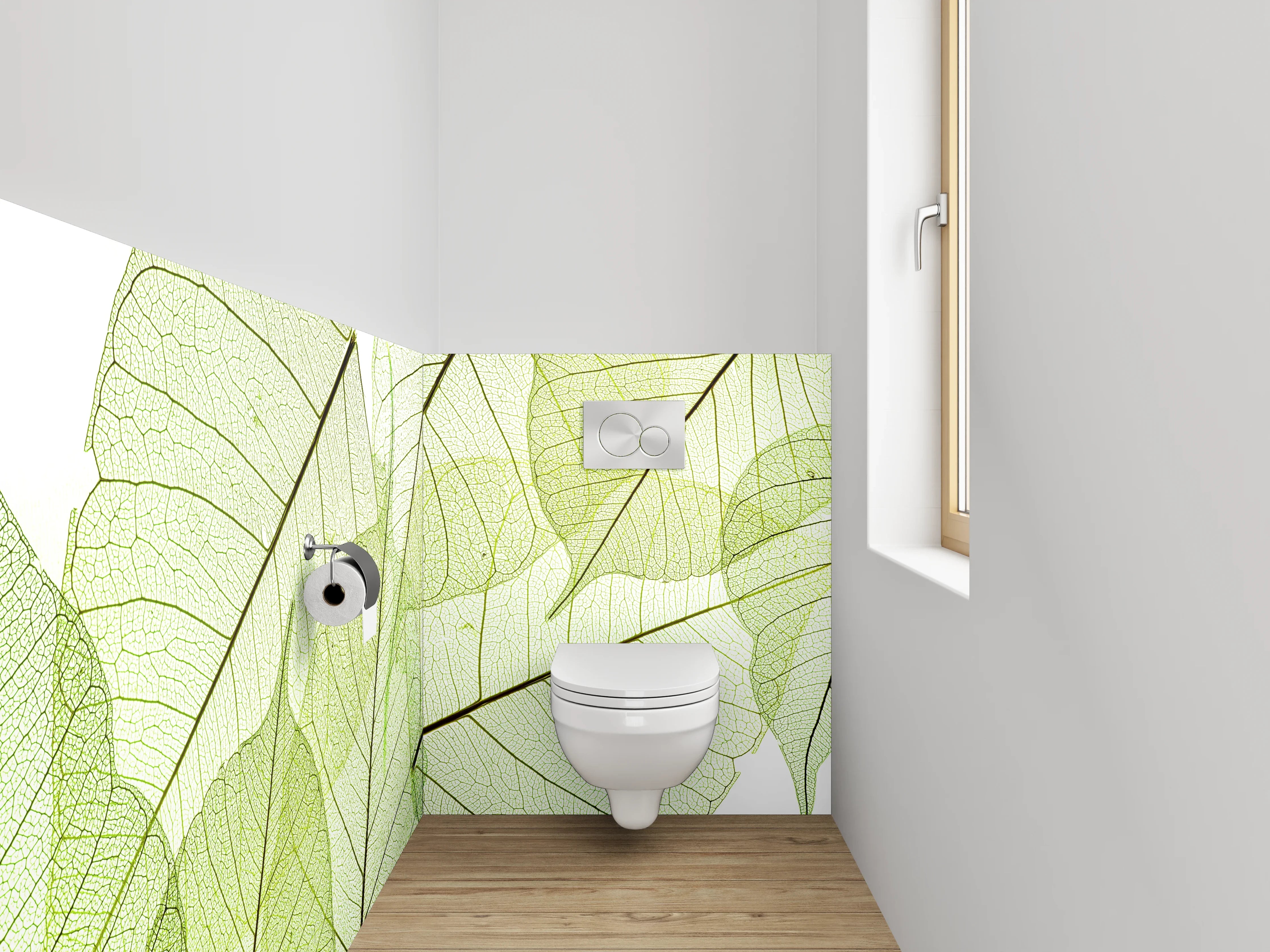 WC-Rückwand - Filigranes Blättermuster in Grün